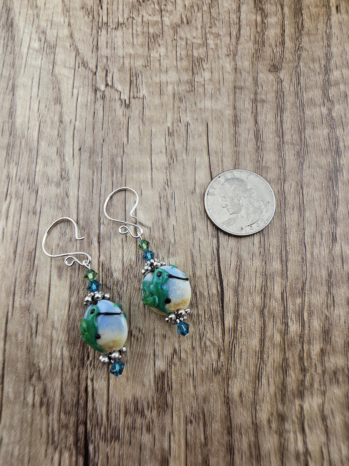 SF Nectar Dance Artisan Glass Earrings, Lampwork Glass Bead by a talented artisan, Silver Filled Earring Wire