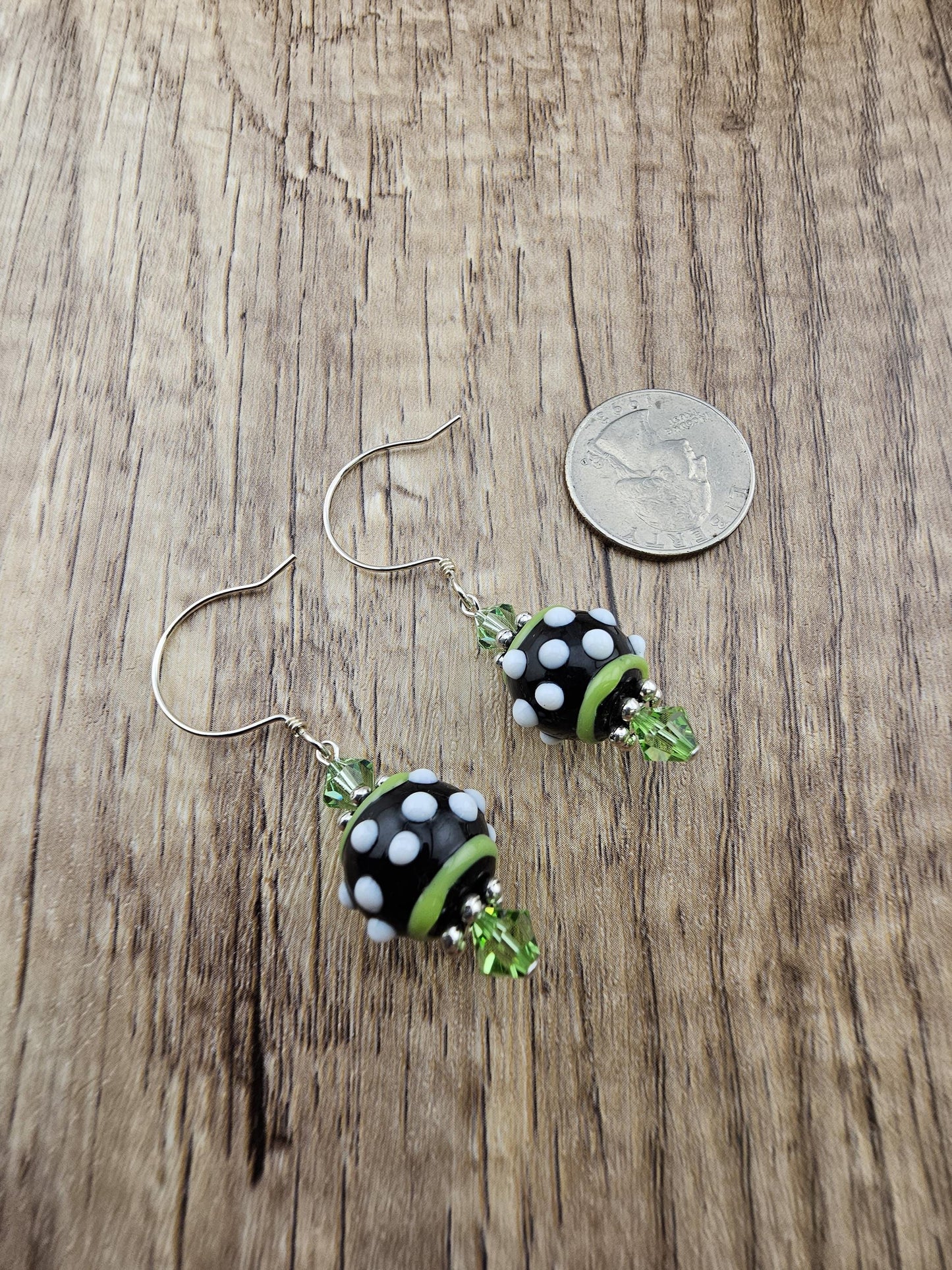 SF Poison Ivy Chic Artisan Glass Earrings, Lampwork Glass Bead by a talented artisan, Silver Filled Earring Wire