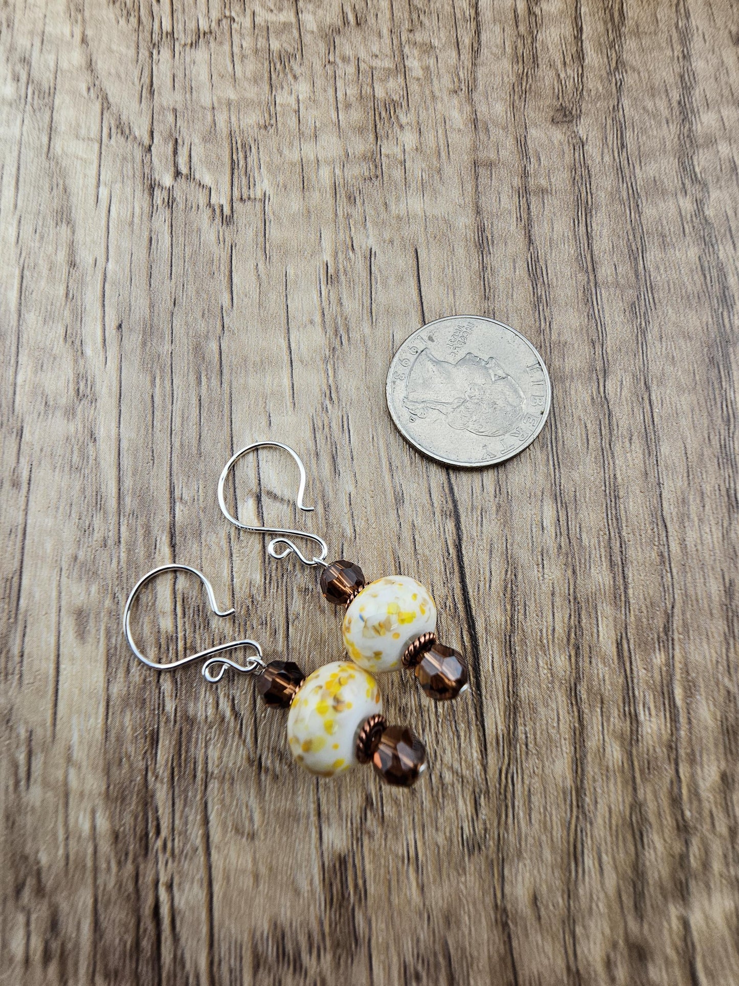 SF Autumn Flicker Artisan Glass Earrings, Lampwork Glass Bead by a talented artisan, Silver Filled Earring Wire