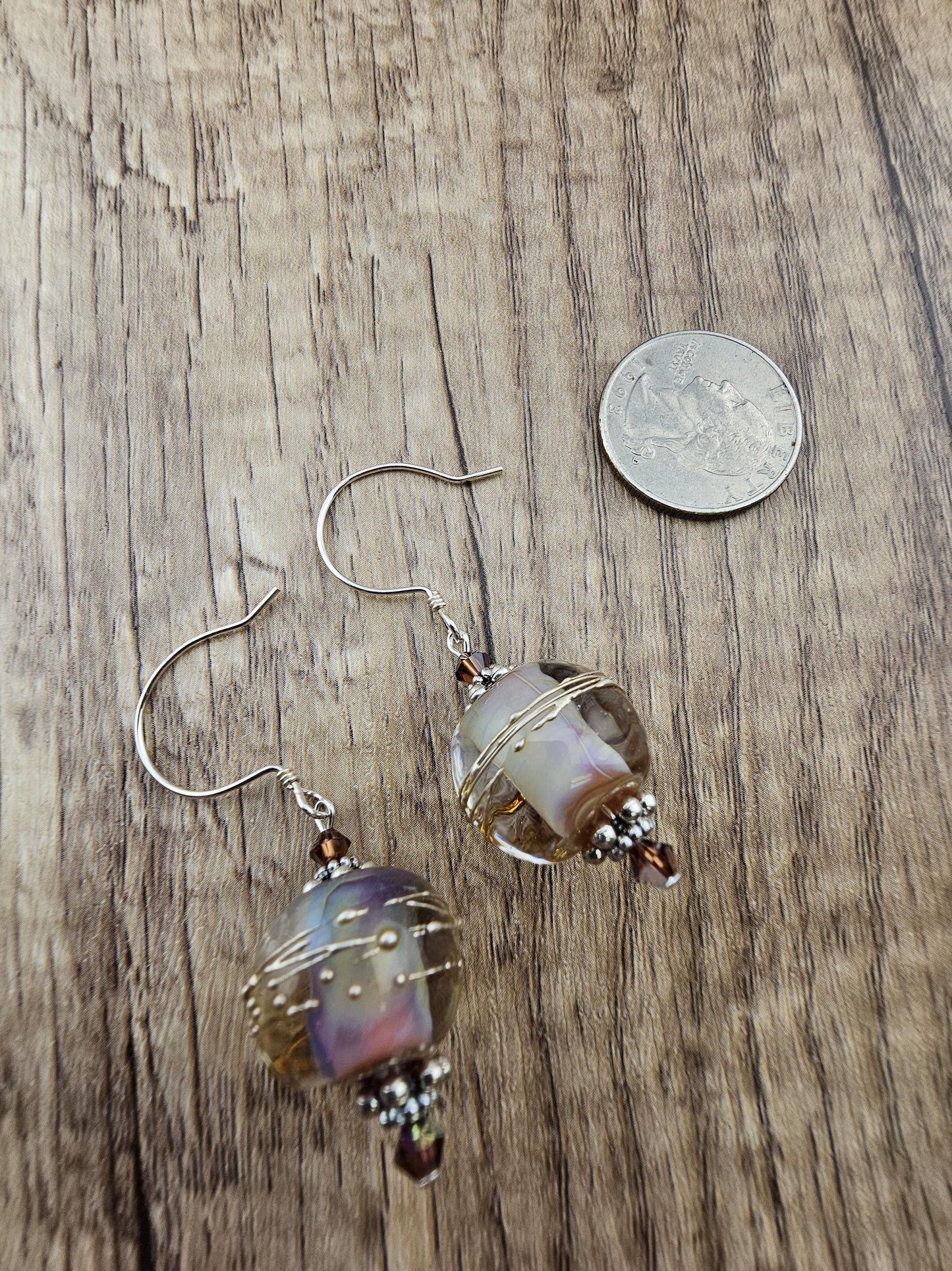 SS Blush Royale Artisan Glass Earrings, Sterling Silver Earring Wire