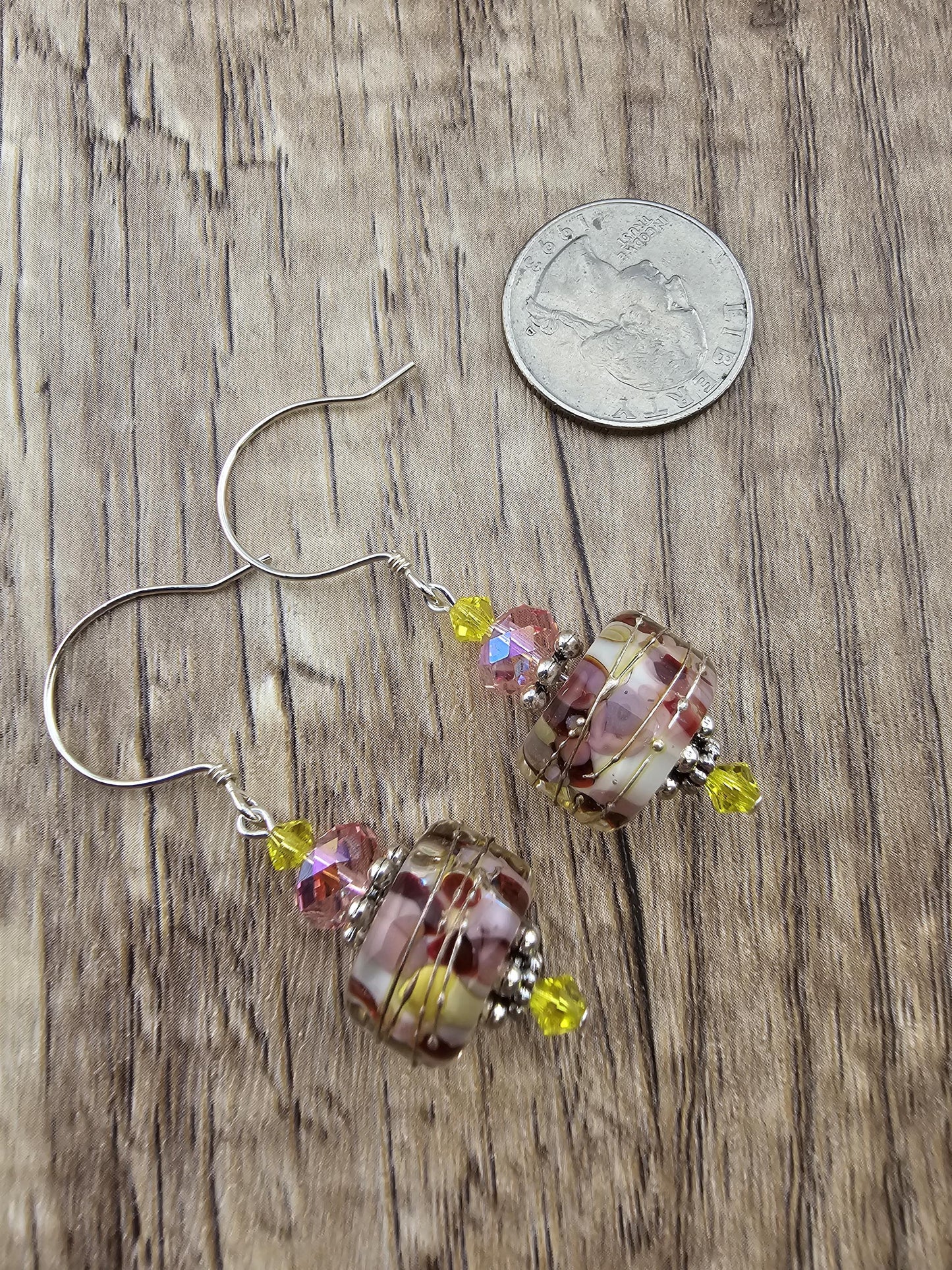 SS Champagne Blush Artisan Glass Earrings, Sterling Silver Earring Wire