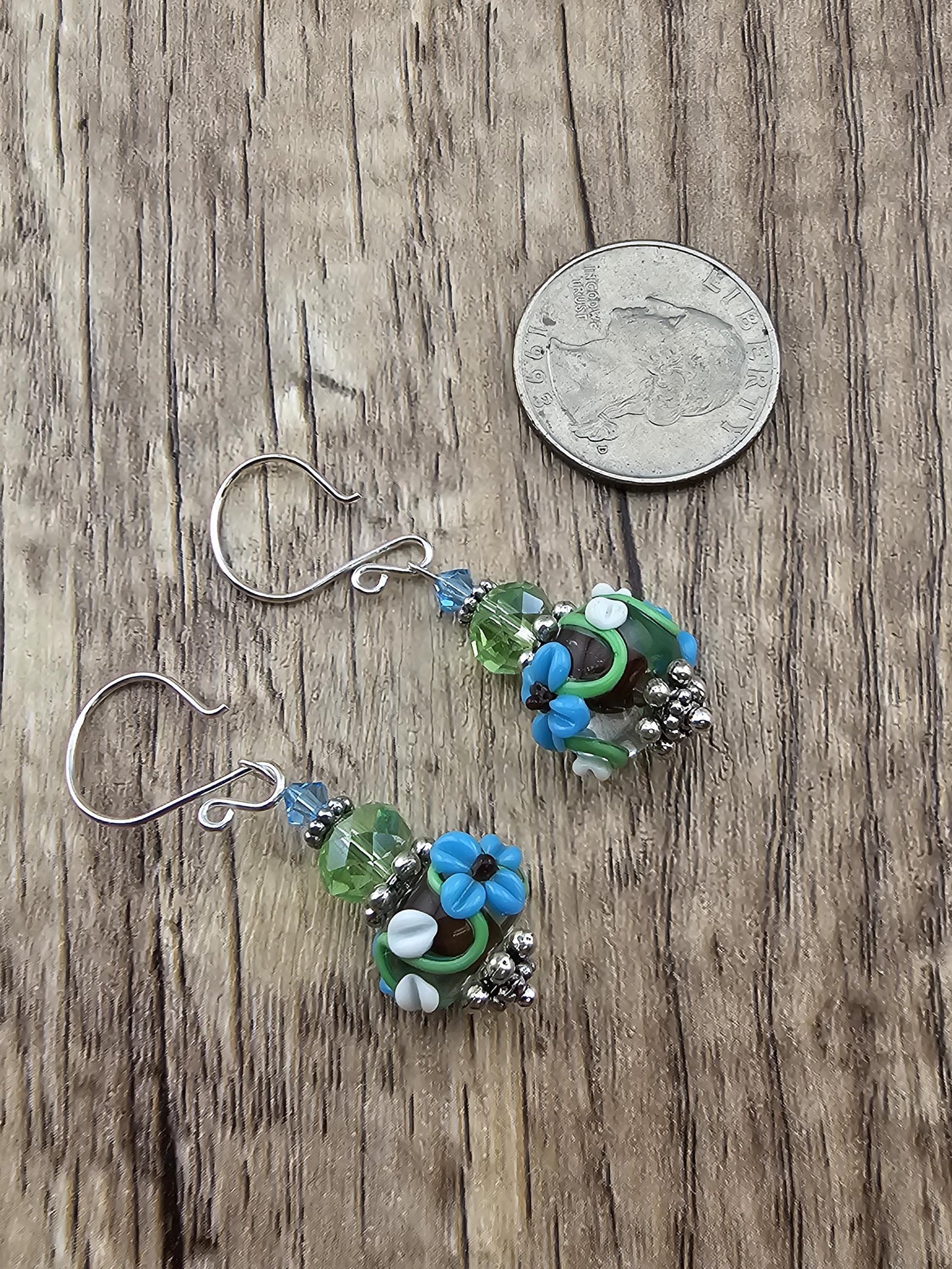 SF Earthy Elegance Artisan Glass Earrings, Lampwork Glass Bead by a talented artisan, Silver Filled Earring Wire
