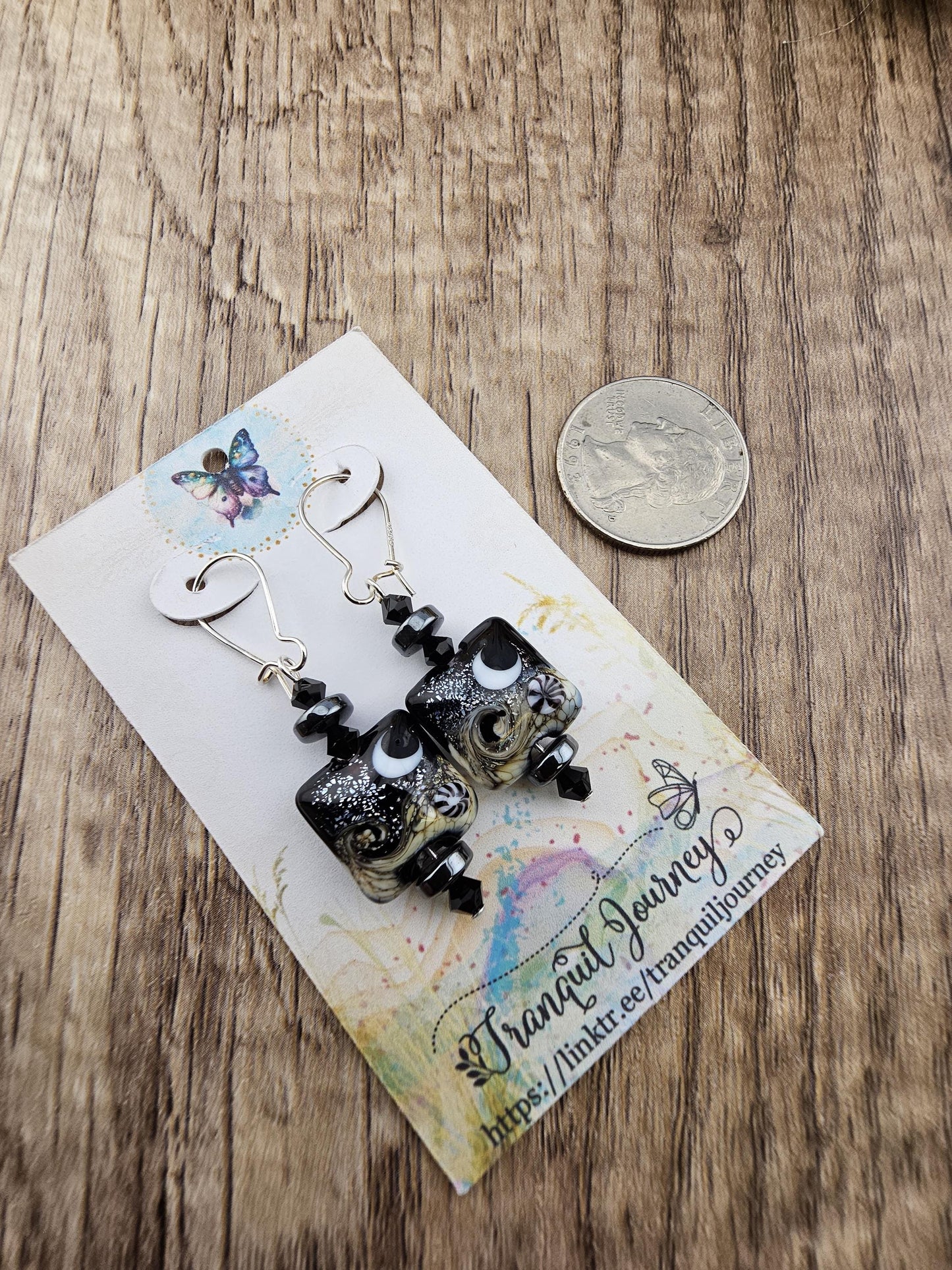 SF Celestial Night Artisan Glass Earrings, Lampwork Glass Bead handcrafted by a talented artisan, Silver Filled Earring Wire