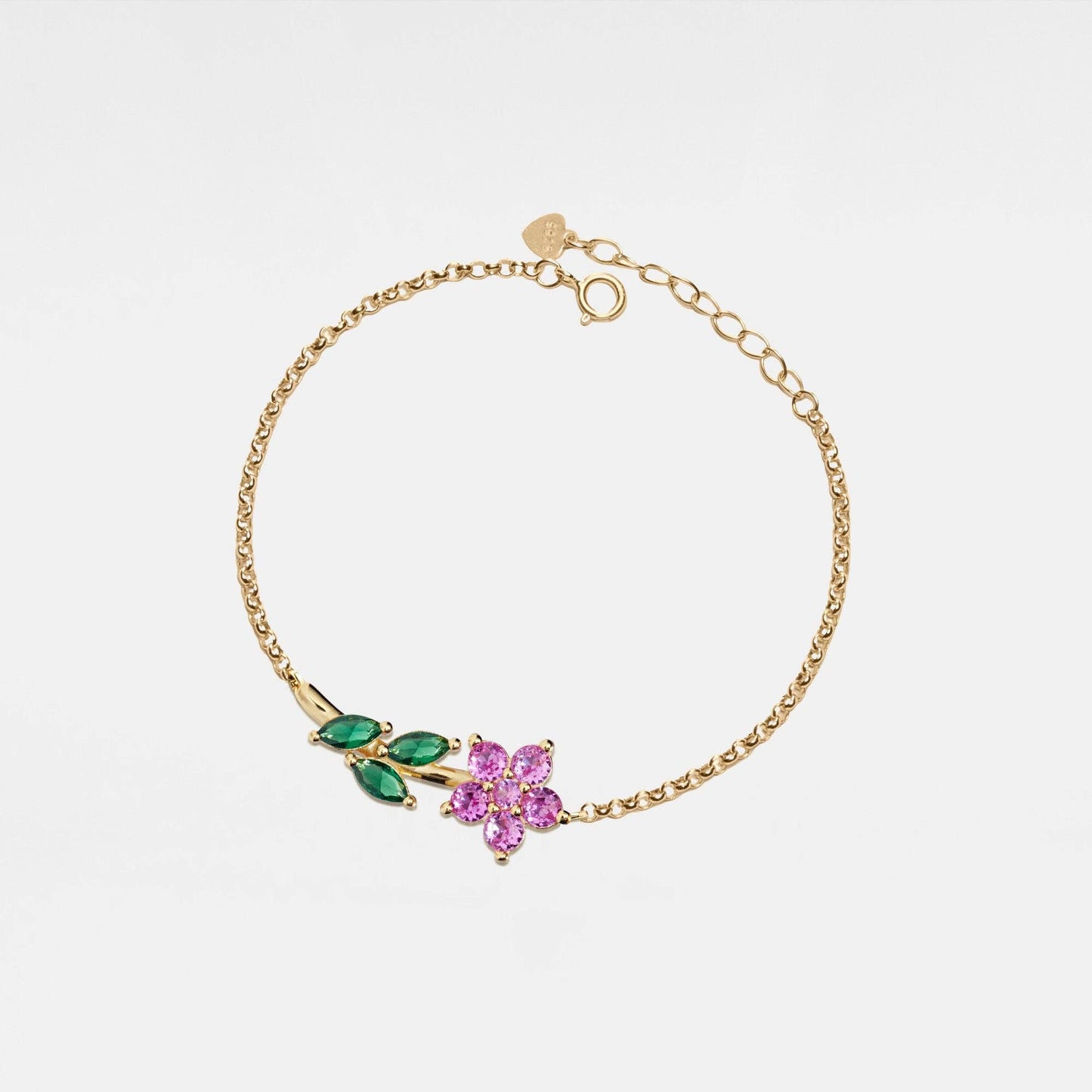 Colored Gem Flower Charm Bracelet -gold plated