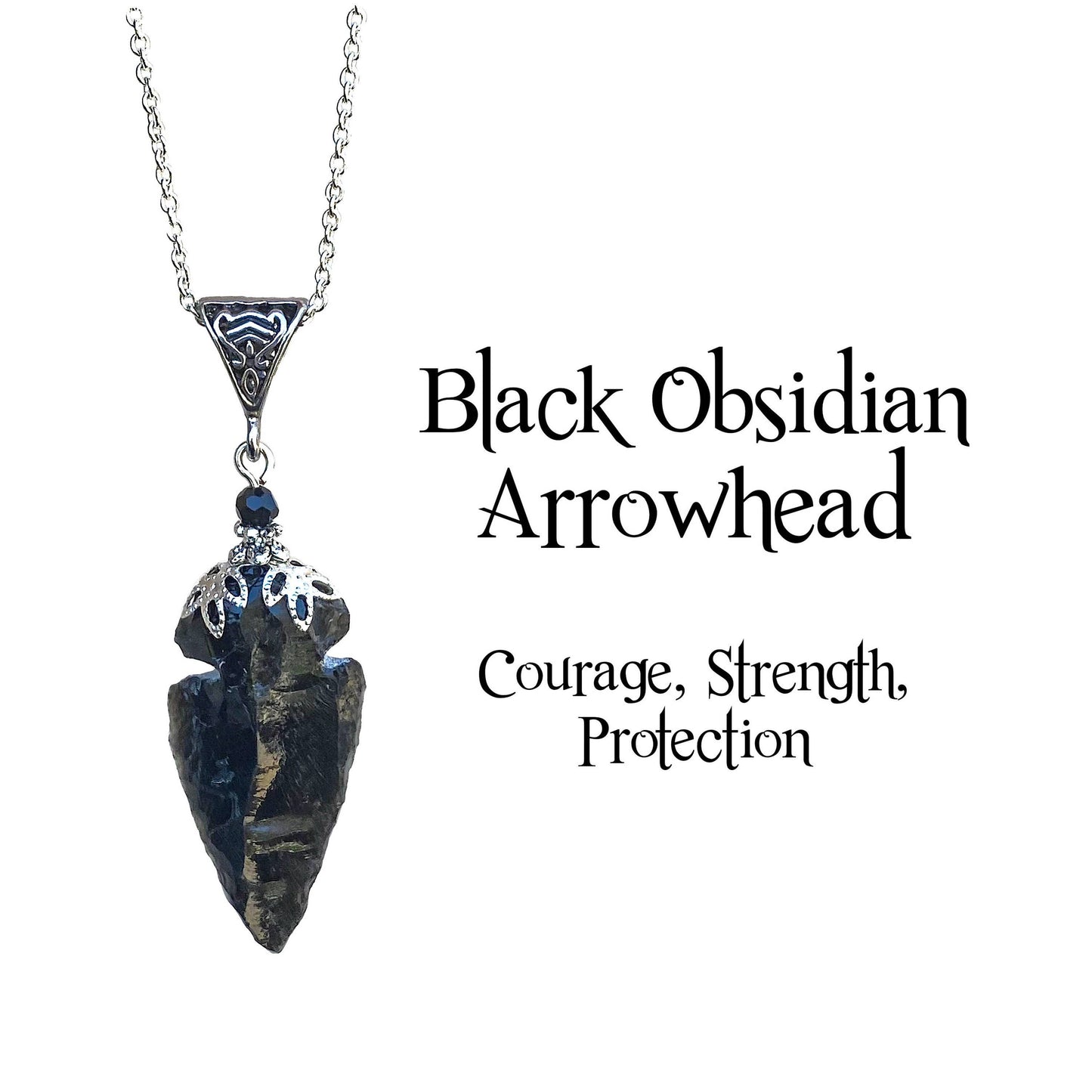 Black Obsidian Arrowhead Necklace, Manifestation, Courage