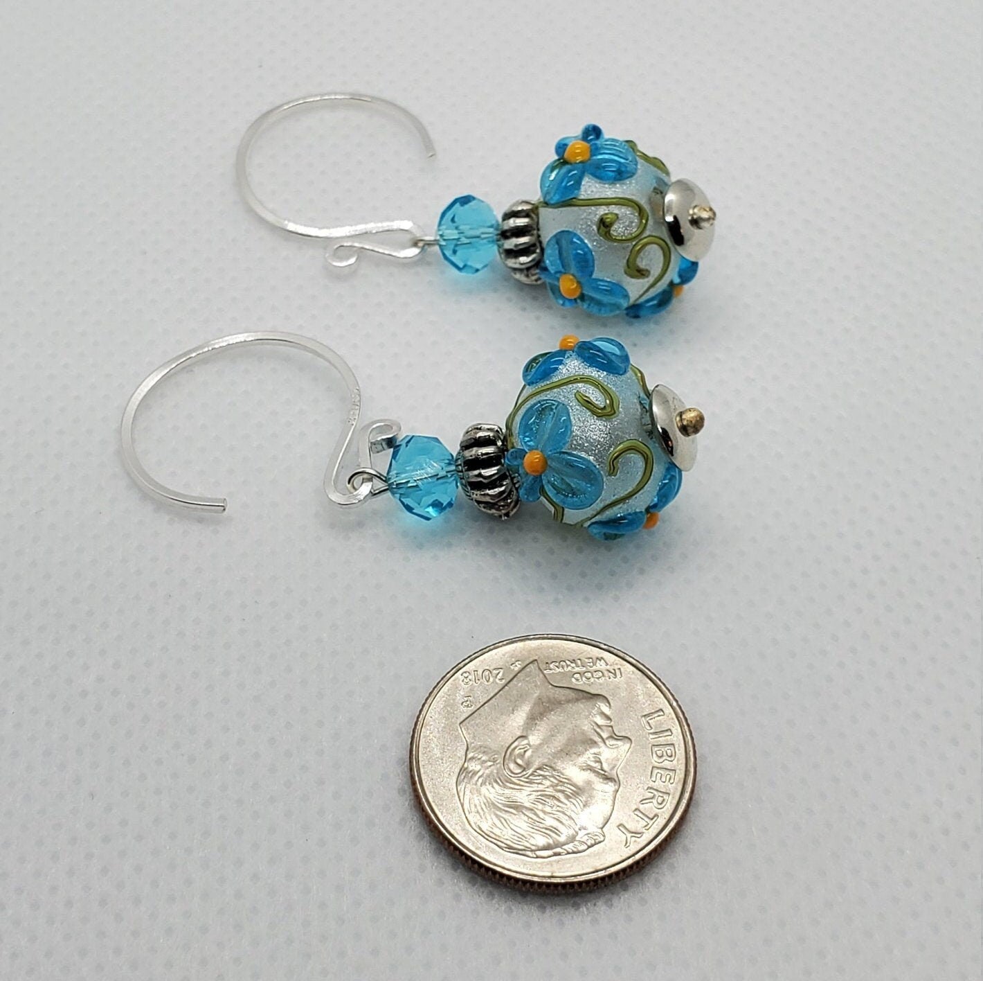 Garden Blooms Artisan Glass Earrings, Lampwork Glass Bead by Grace Lampwork Beads, Silver Filled Earring Wire