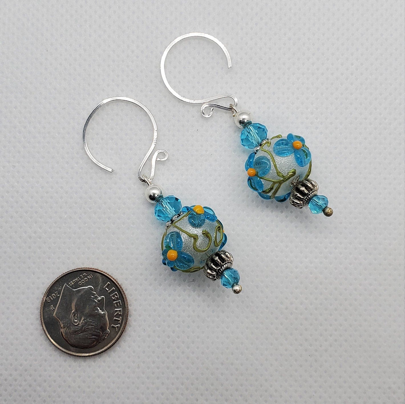 Garden Blooms Artisan Glass Earrings, Lampwork Glass Bead by Grace Lampwork Beads, Silver Filled Earring Wire