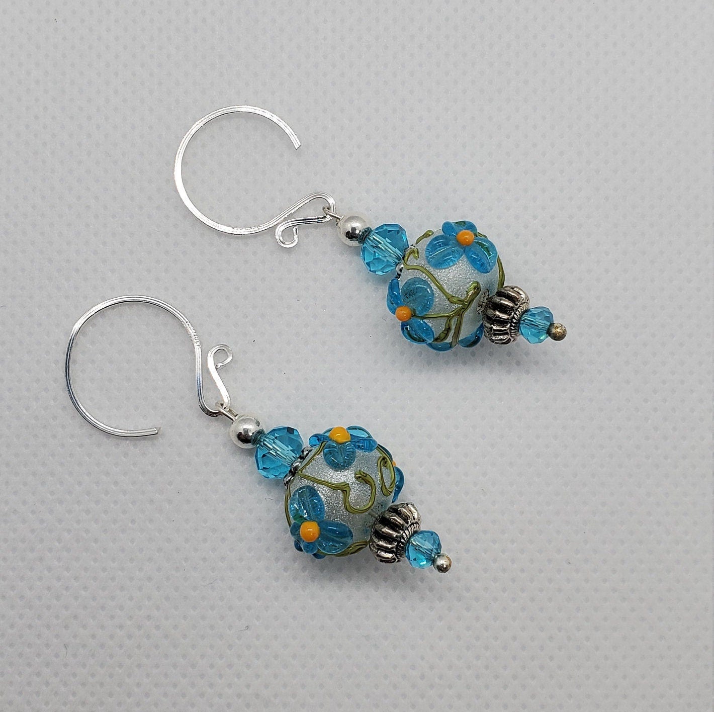 Garden Blooms Artisan Glass Earrings, Lampwork Glass Bead by Grace Lampwork Beads, Silver Filled Earring Wire