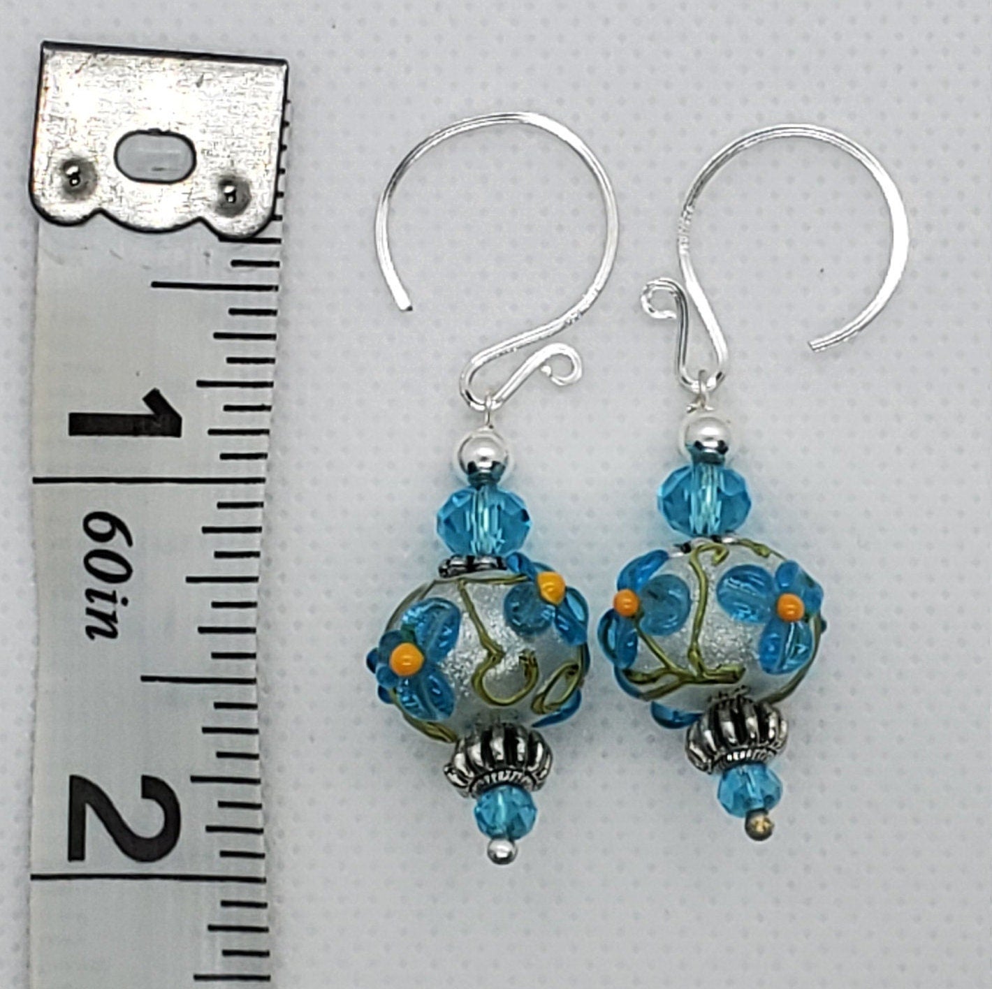 Garden Blooms Artisan Glass Earrings, Lampwork Glass Bead by Grace Lampwork Beads, Silver Filled Earring Wire