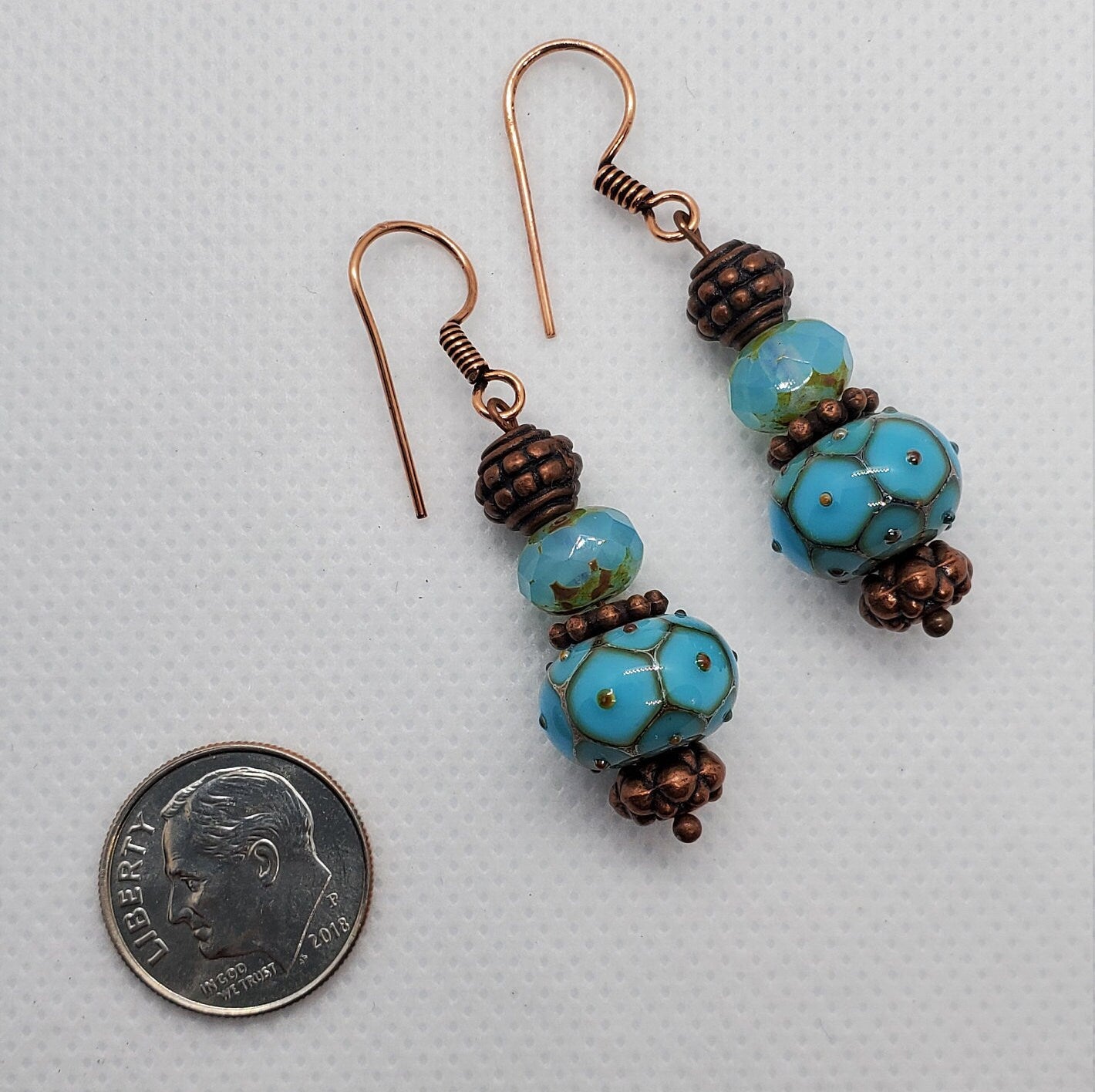 Robin Egg Blue Artisan Glass Earrings, Lampwork Glass Bead by Grace Lampwork Beads, Copper Earring Wire