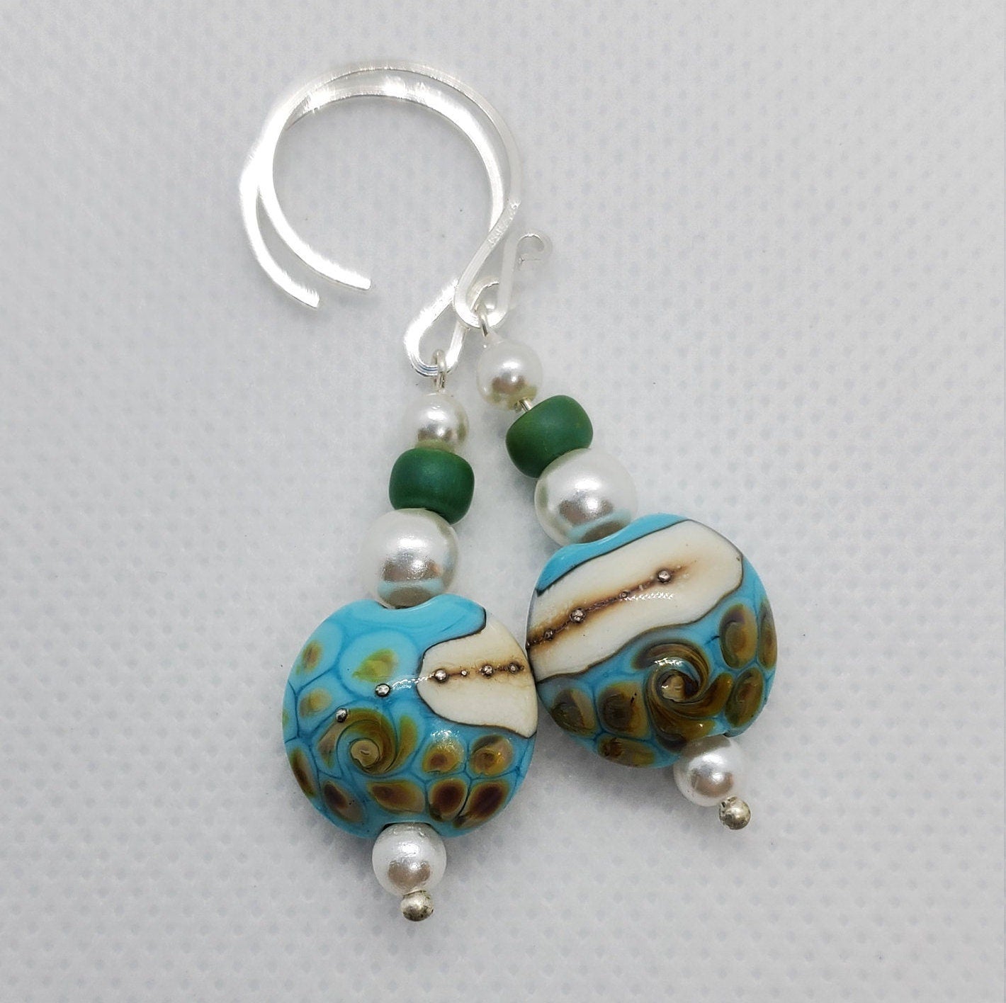 Sandy Shore Artisan Glass Earrings, Lampwork Glass Bead by Grace Lampwork Beads, Silver Filled Earring Wire