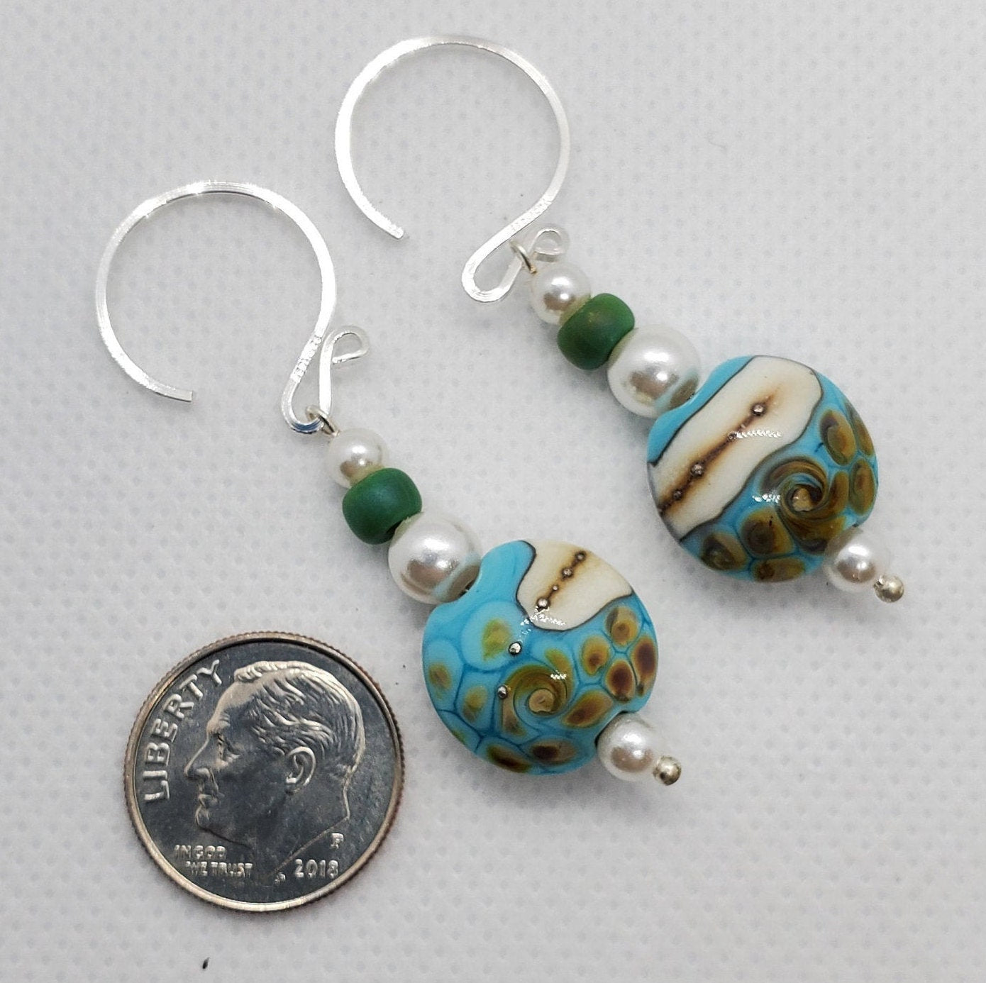 Sandy Shore Artisan Glass Earrings, Lampwork Glass Bead by Grace Lampwork Beads, Silver Filled Earring Wire