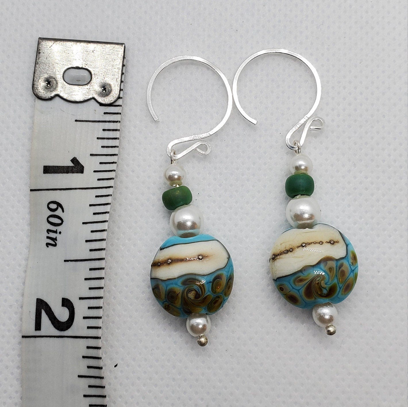 Sandy Shore Artisan Glass Earrings, Lampwork Glass Bead by Grace Lampwork Beads, Silver Filled Earring Wire