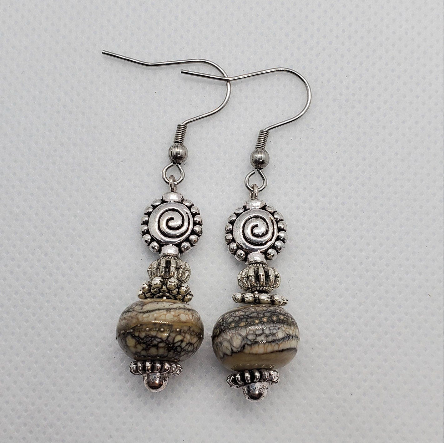 Comet Artisan Glass Earrings, Lampwork Glass Bead by Grace Lampwork Beads, Surgical Steel Earring Wire