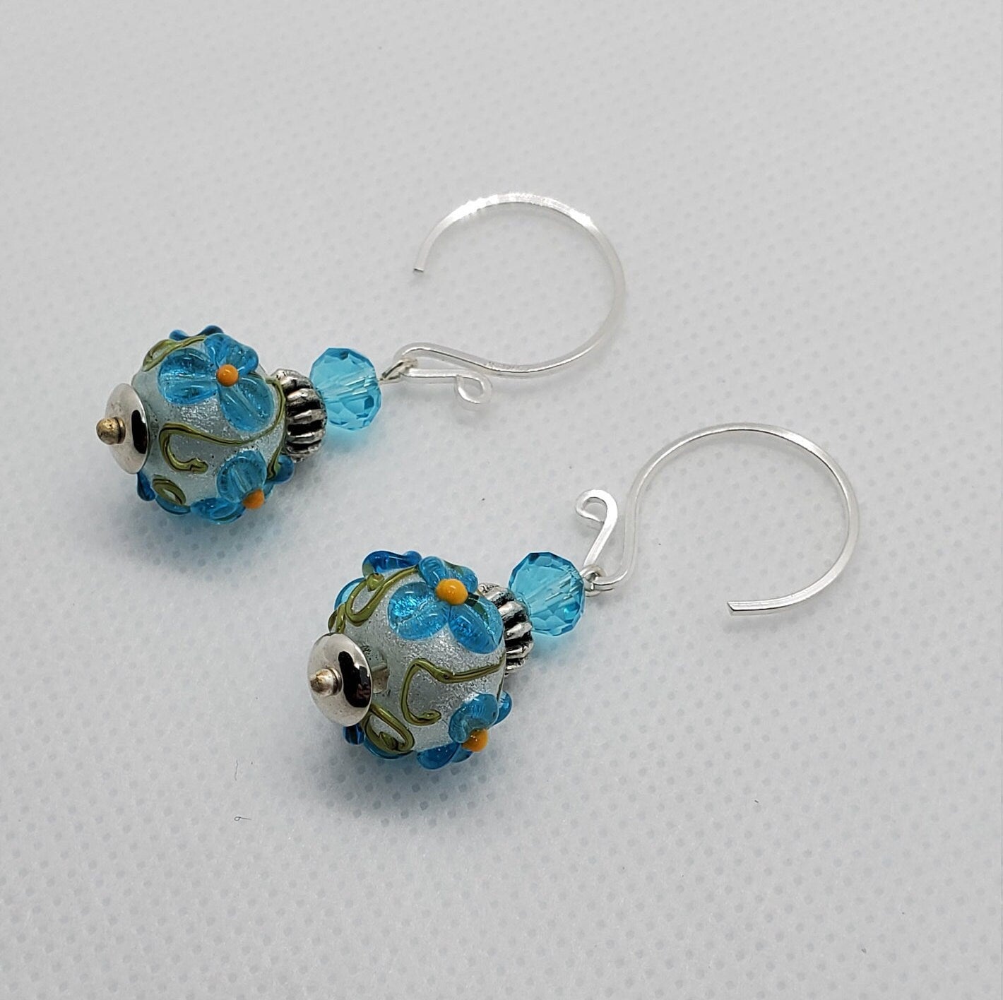 Garden Blooms Artisan Glass Earrings, Lampwork Glass Bead by Grace Lampwork Beads, Silver Filled Earring Wire