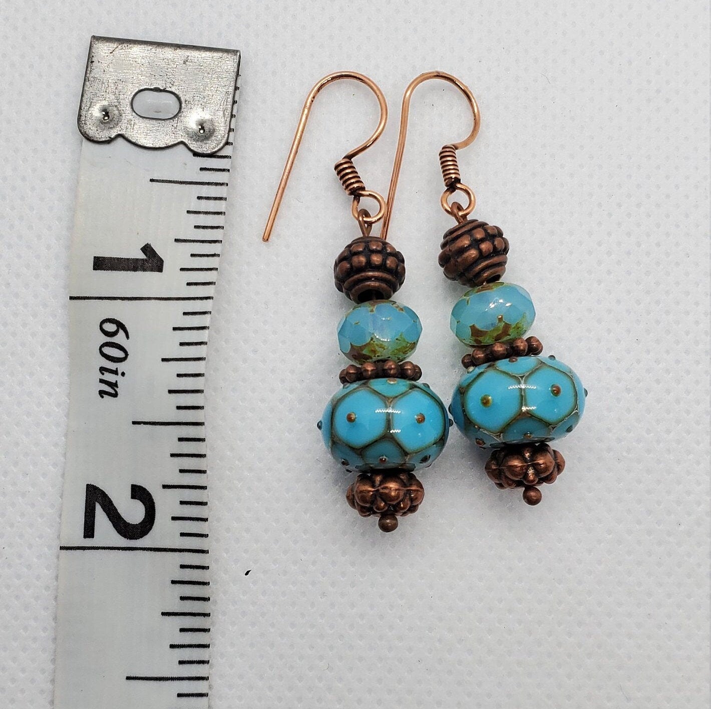 Robin Egg Blue Artisan Glass Earrings, Lampwork Glass Bead by Grace Lampwork Beads, Copper Earring Wire