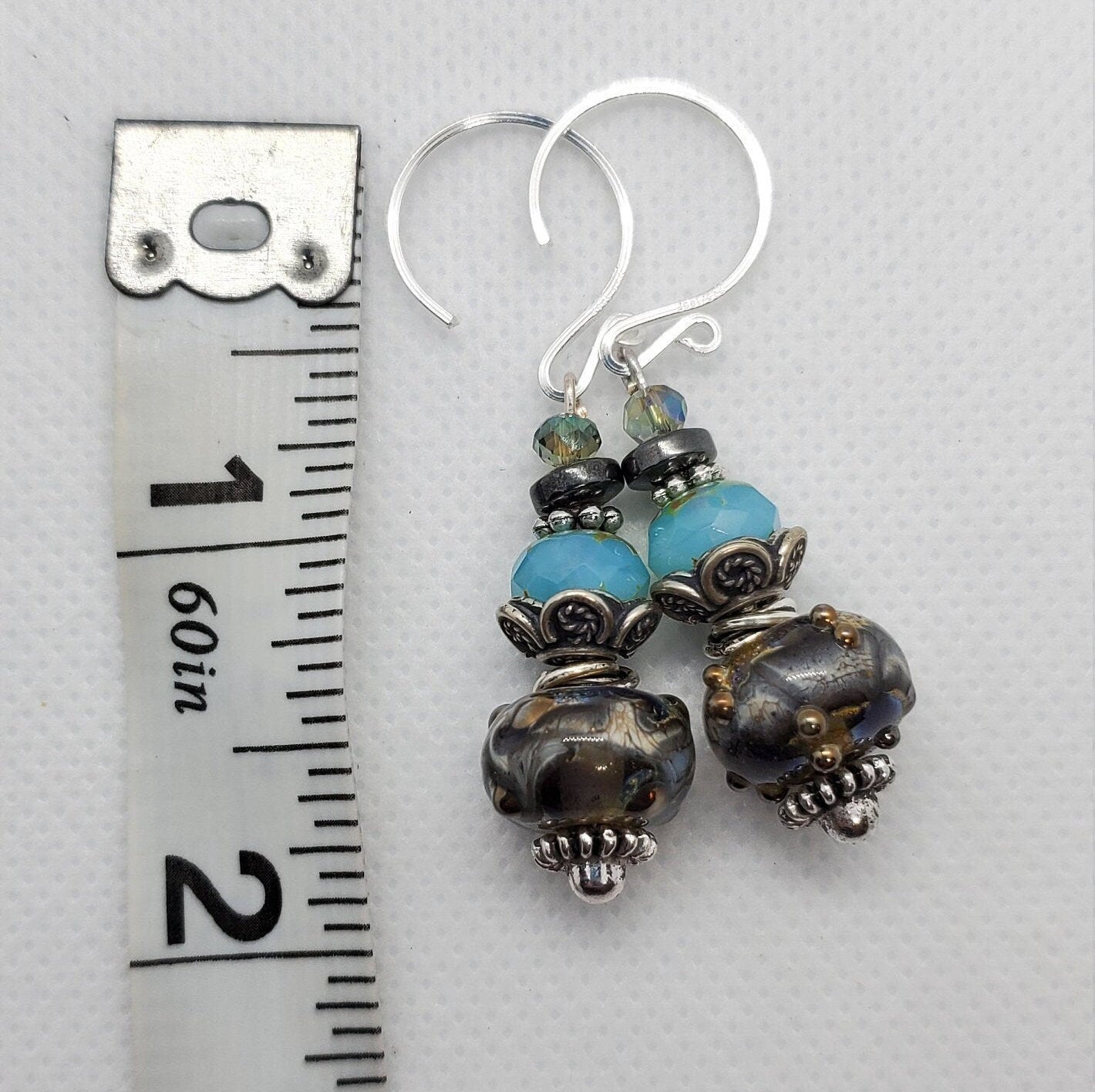 Calm before the Storm Artisan Glass Earrings, Lampwork Glass Bead by Grace Lampwork Beads, Silver Filled Earring Wire