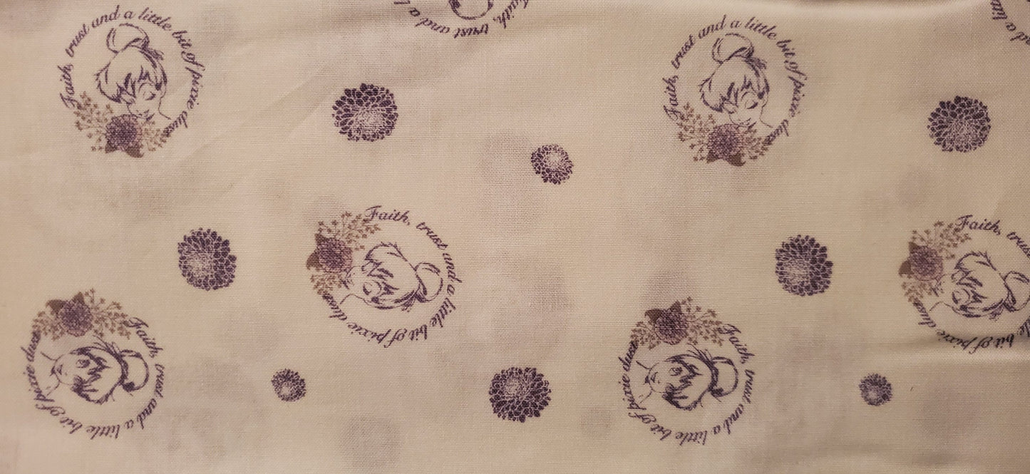 Disney TINKERBELL Fairy Circles Fabric by the half yard. 100% Cotton.