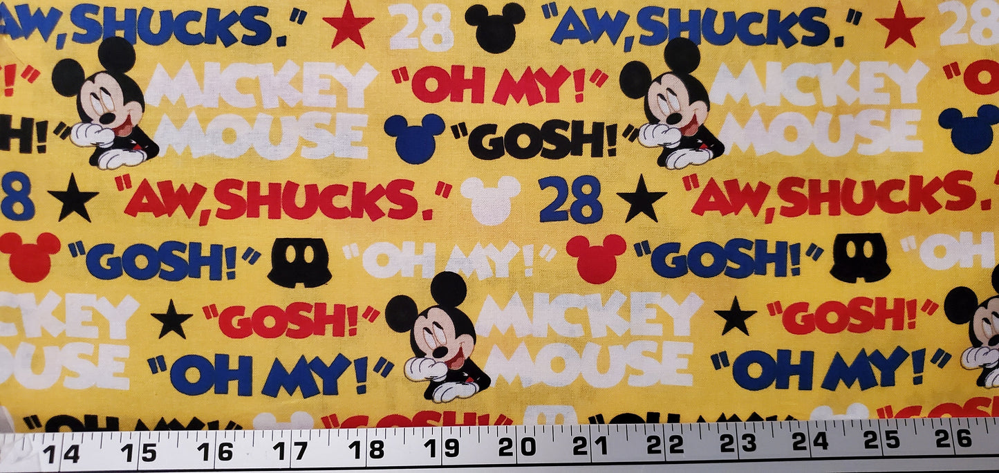 Disney MICKEY MOUSE Aww Shucks Fabric by the half yard. 100% Cotton.