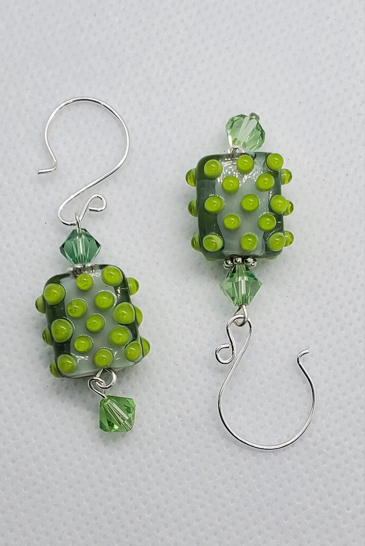 Lime All Yours Artisan Glass Earrings, Lampwork Glass Bead by Grace Lampwork Beads, Silver Filled Earring Wire
