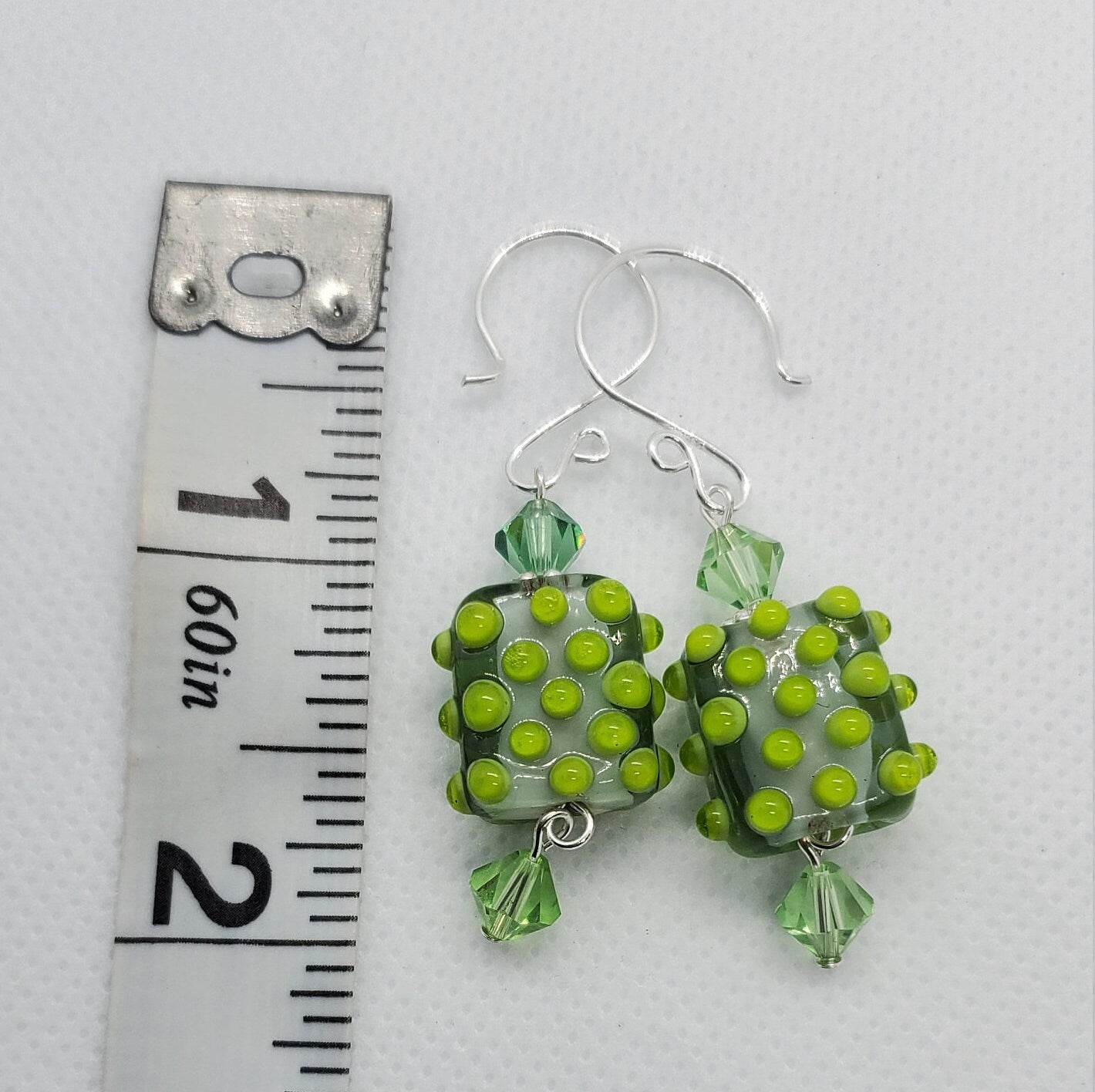 Lime All Yours Artisan Glass Earrings, Lampwork Glass Bead by Grace Lampwork Beads, Silver Filled Earring Wire