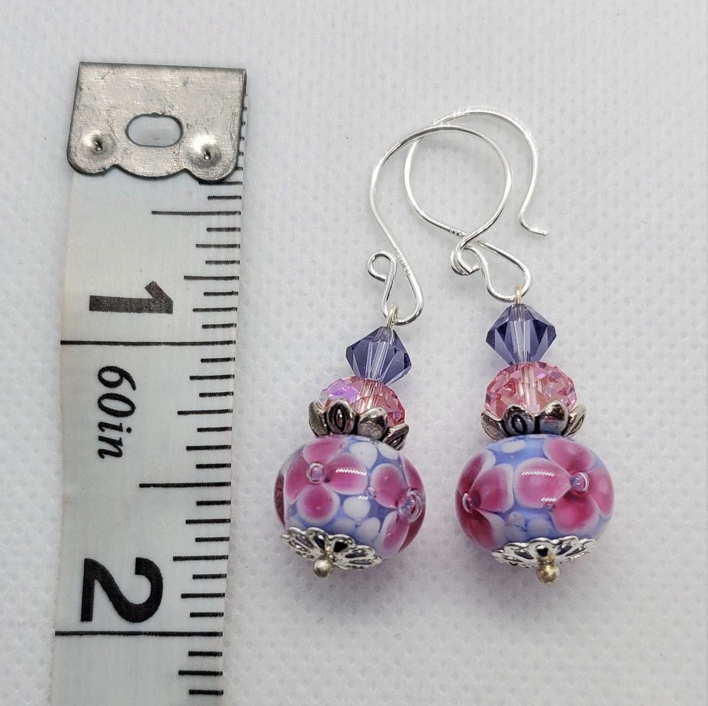 Hope Blossoms Artisan Glass Earrings, Lampwork Glass Bead by Grace Lampwork Beads, Silver Filled Earring Wire