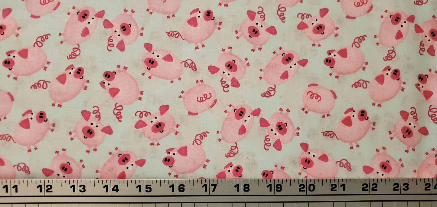 Silly Pigs fabric by the half yard. 100% Cotton.