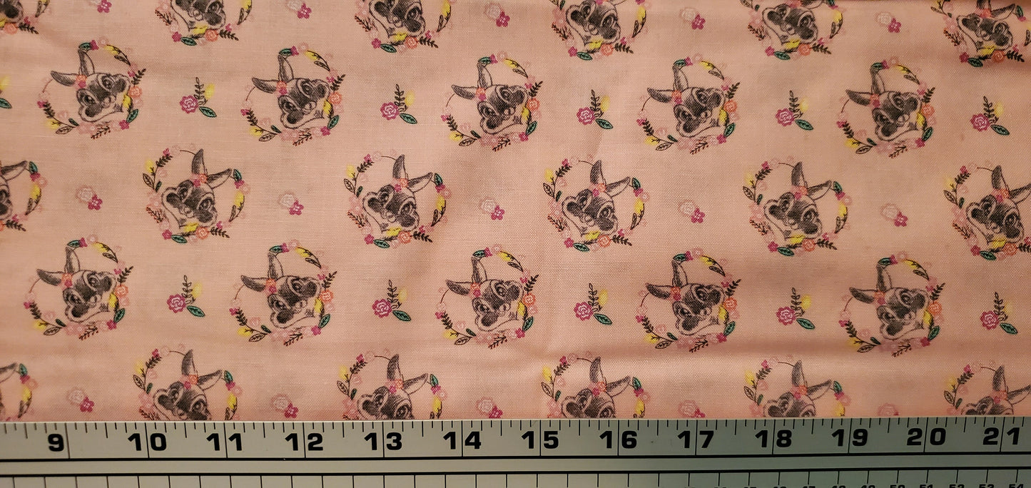 Disney Dress to Impress - Bunny floral hearts Fabric by the half yard. 100% Cotton. BAMBI