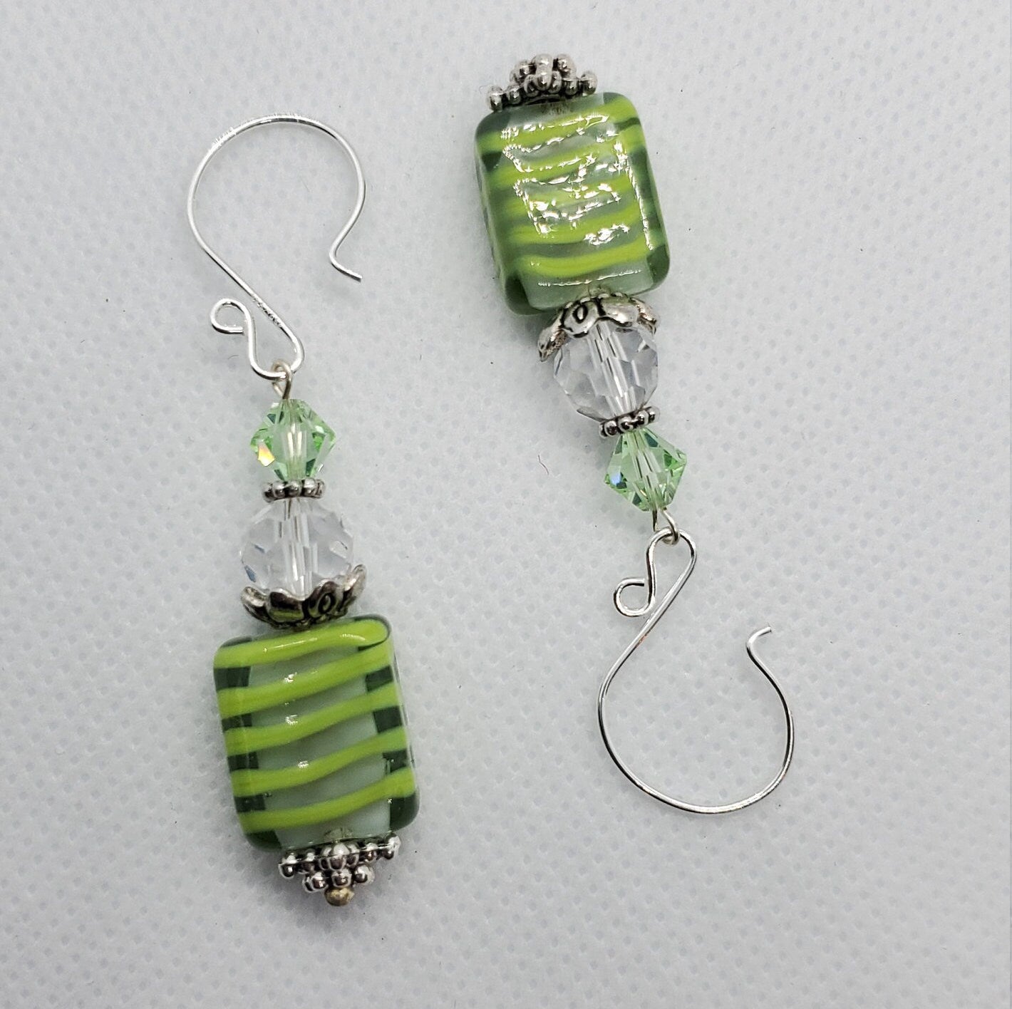 Lime Feeling Good Artisan Glass Earrings, Lampwork Glass Bead by Grace Lampwork Beads, Silver Filled Earring Wire