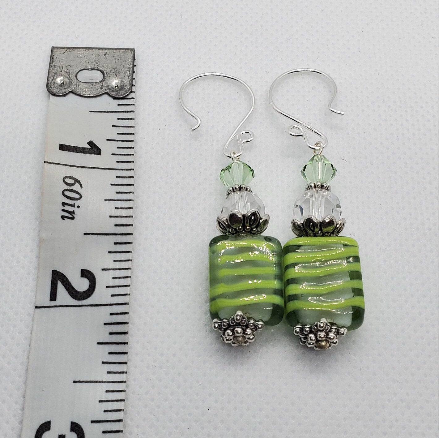 Lime Feeling Good Artisan Glass Earrings, Lampwork Glass Bead by Grace Lampwork Beads, Silver Filled Earring Wire