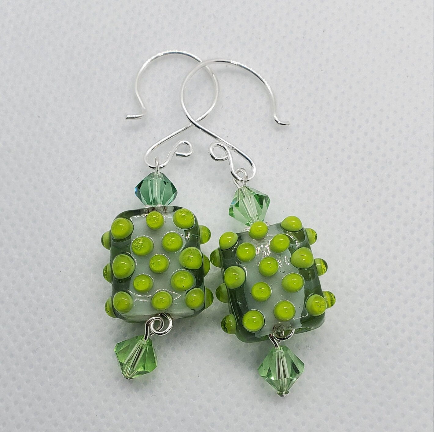 Lime All Yours Artisan Glass Earrings, Lampwork Glass Bead by Grace Lampwork Beads, Silver Filled Earring Wire