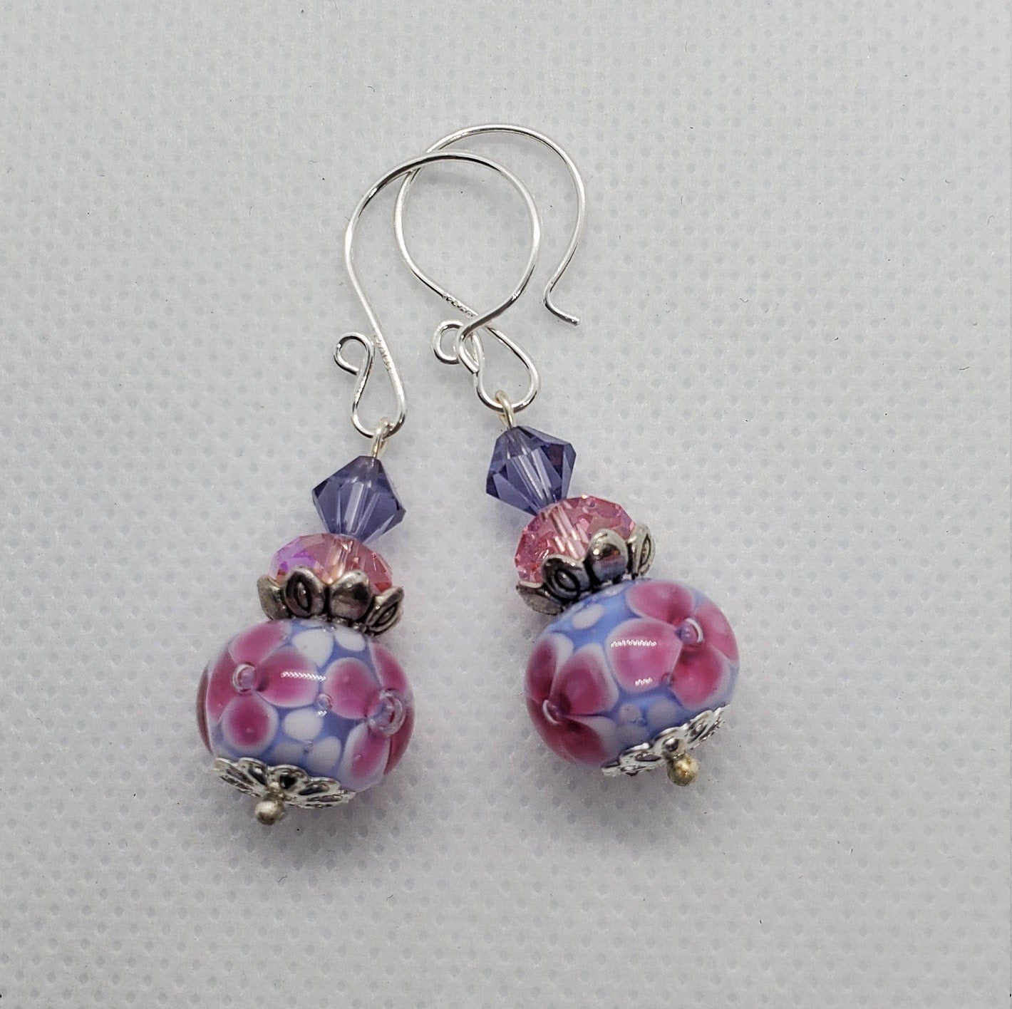 Hope Blossoms Artisan Glass Earrings, Lampwork Glass Bead by Grace Lampwork Beads, Silver Filled Earring Wire