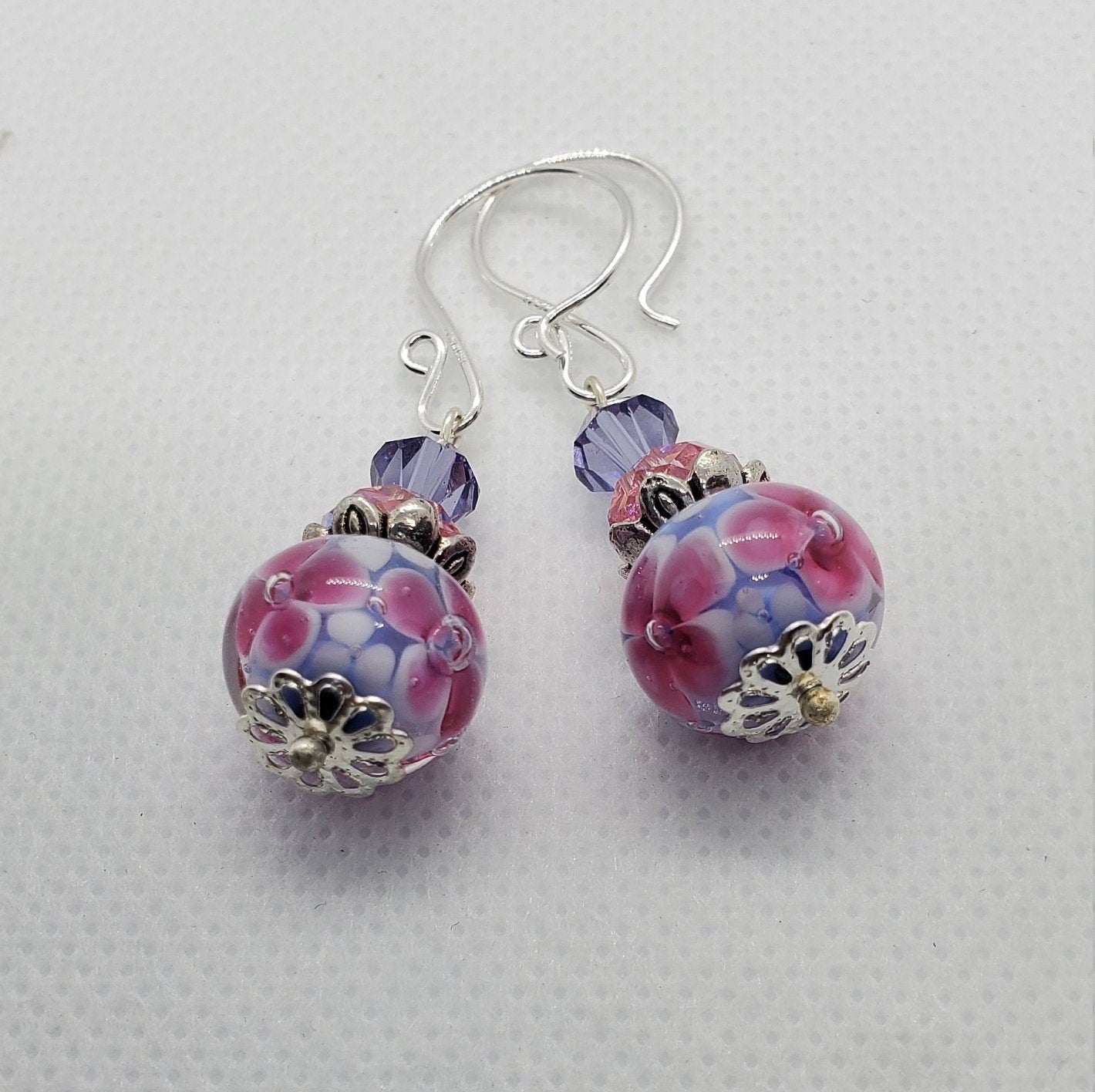 Hope Blossoms Artisan Glass Earrings, Lampwork Glass Bead by Grace Lampwork Beads, Silver Filled Earring Wire