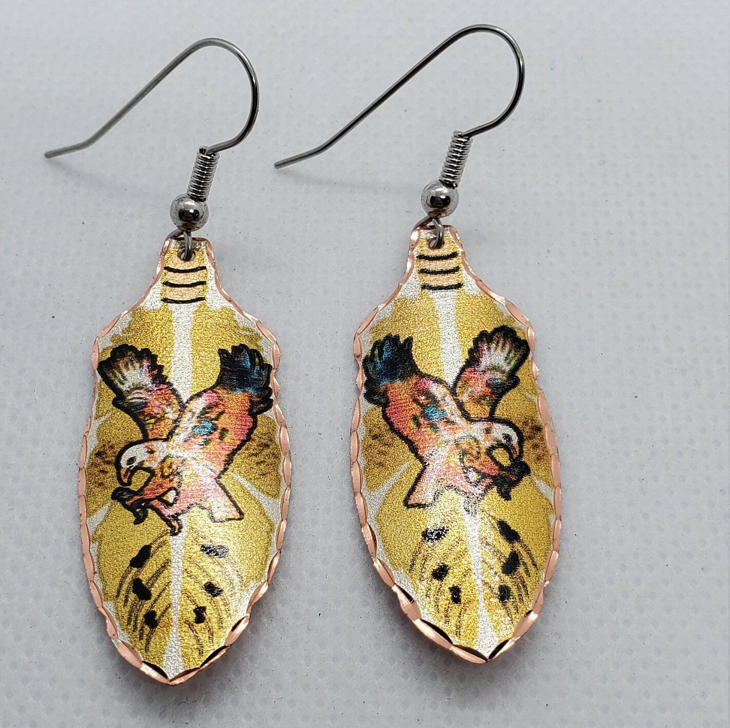EA - Beautiful Eagle COPPER earrings - Surgical Steel Hypo Allergenic Earwires.