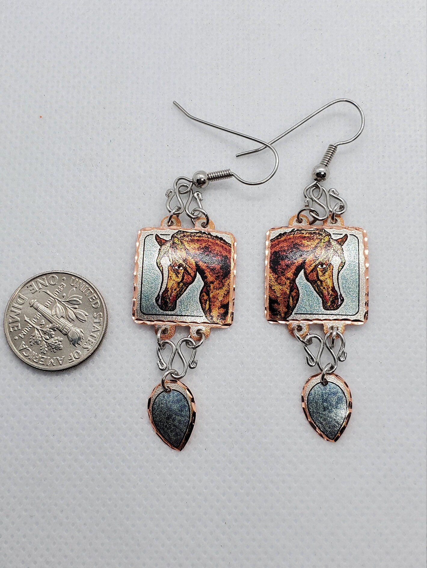 EA- Beautiful Horse COPPER earrings - Surgical Steel Hypo Allergenic Earwires.
