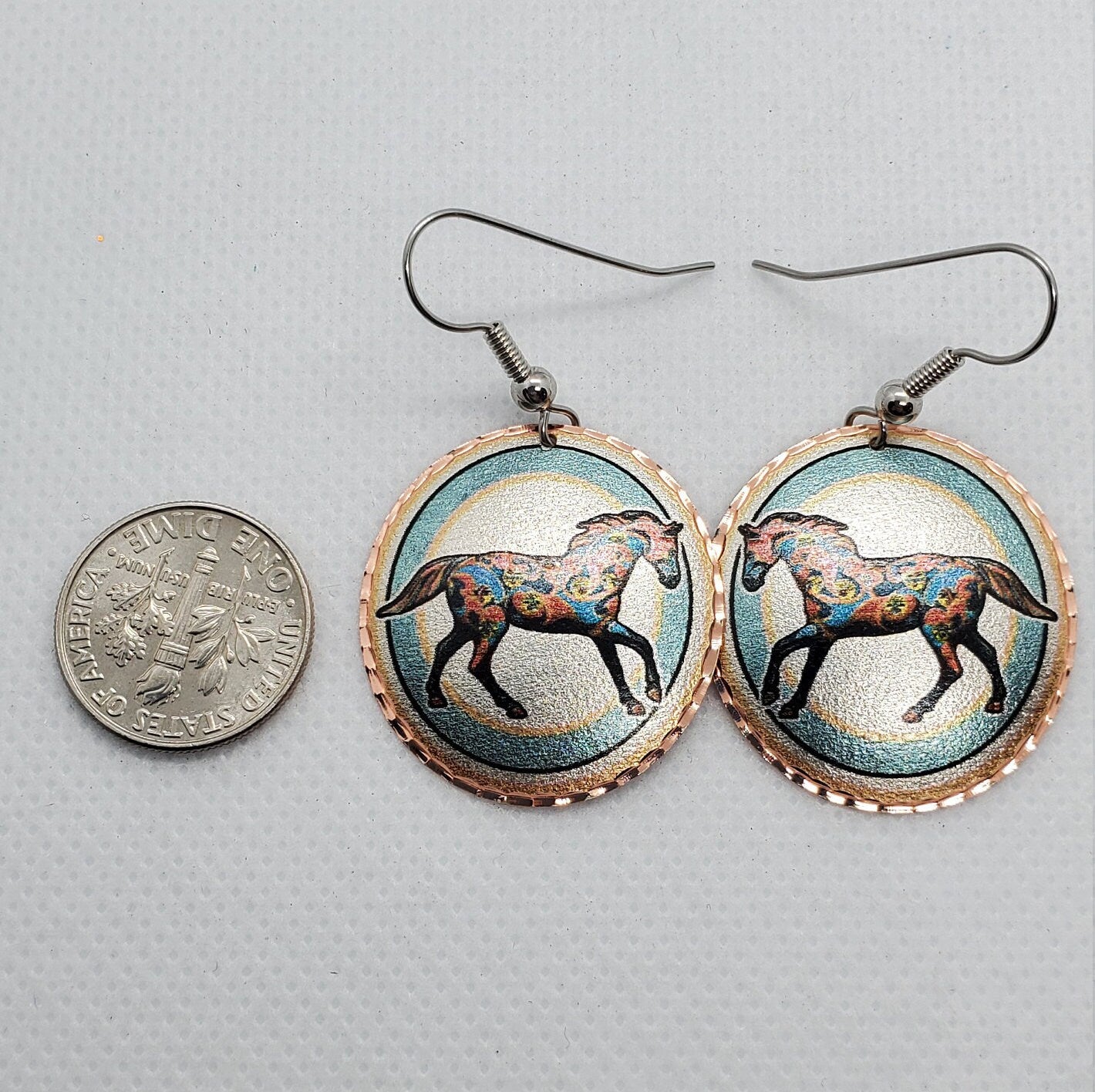 EA - Beautiful Horse COPPER earrings - Surgical Steel Hypo Allergenic Earwires.