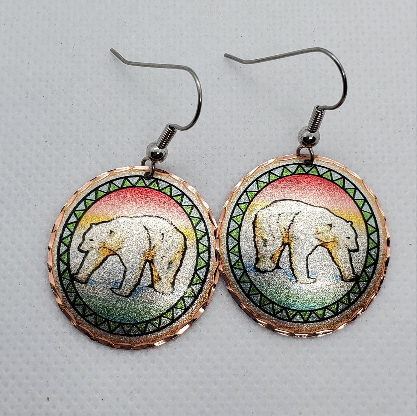 EA- Beautiful Polar Bear COPPER earrings - Surgical Steel Hypo Allergenic Earwires.
