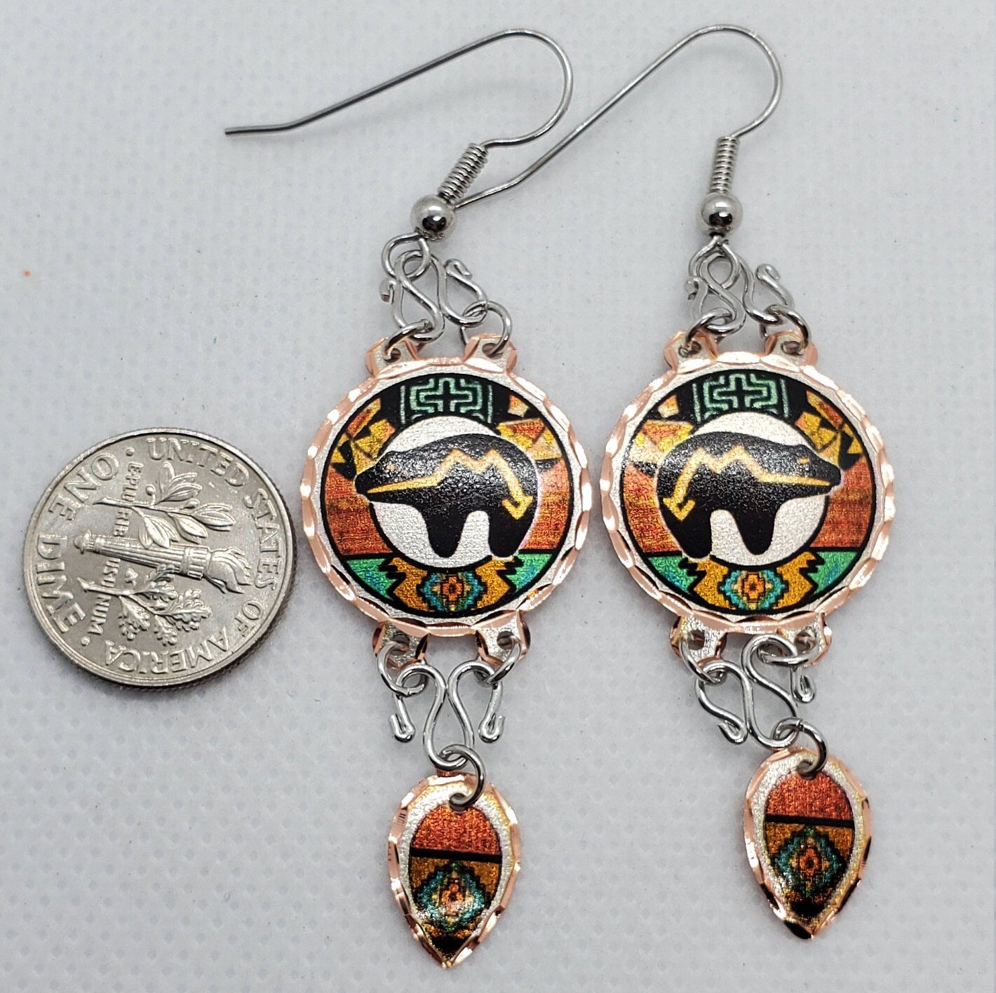 EA - Beautiful Bear COPPER earrings - Surgical Steel Hypo Allergenic Earwires.