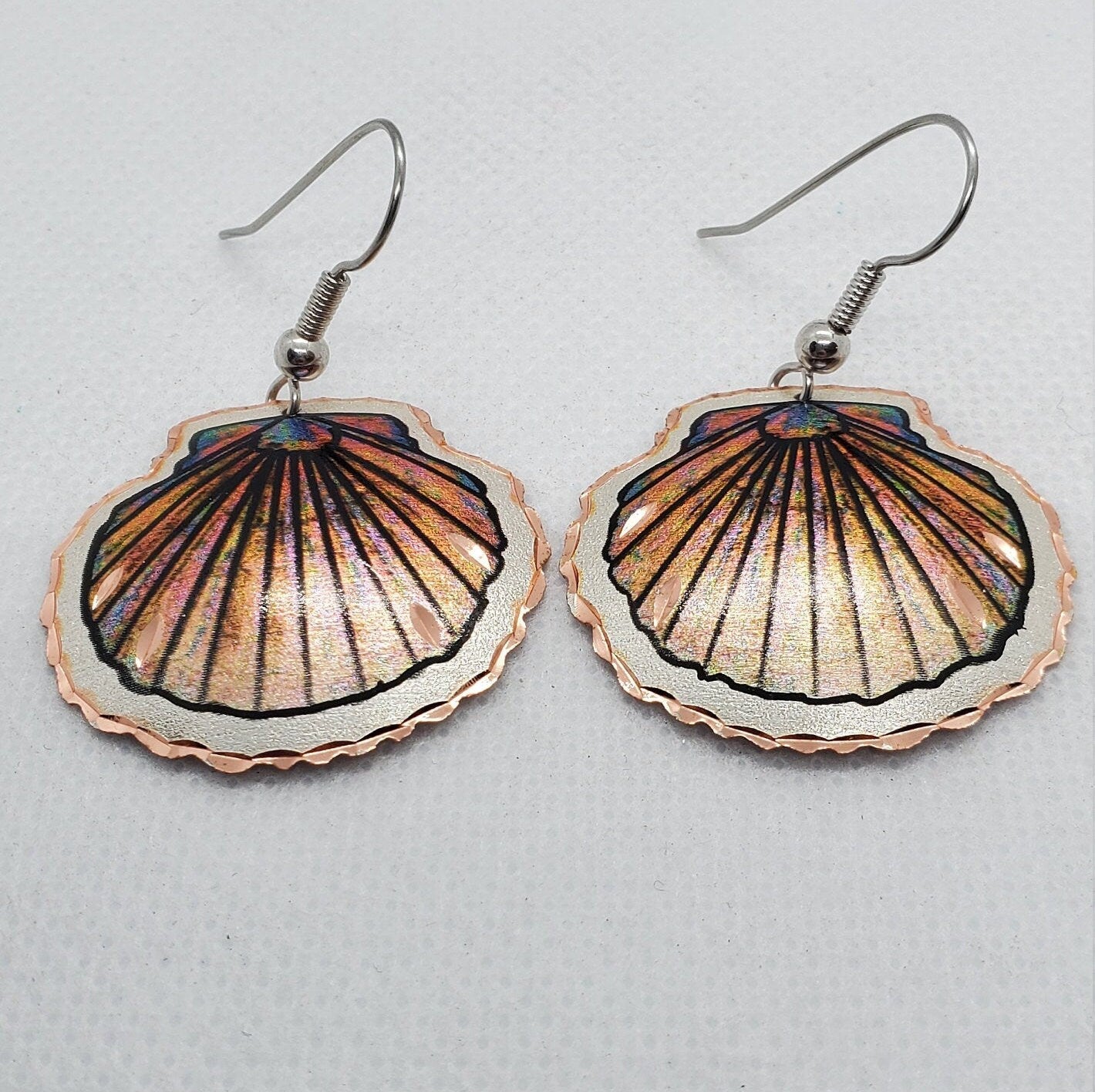 EA - Beautiful Seashell COPPER earrings - Surgical Steel Hypo Allergenic Earwires.