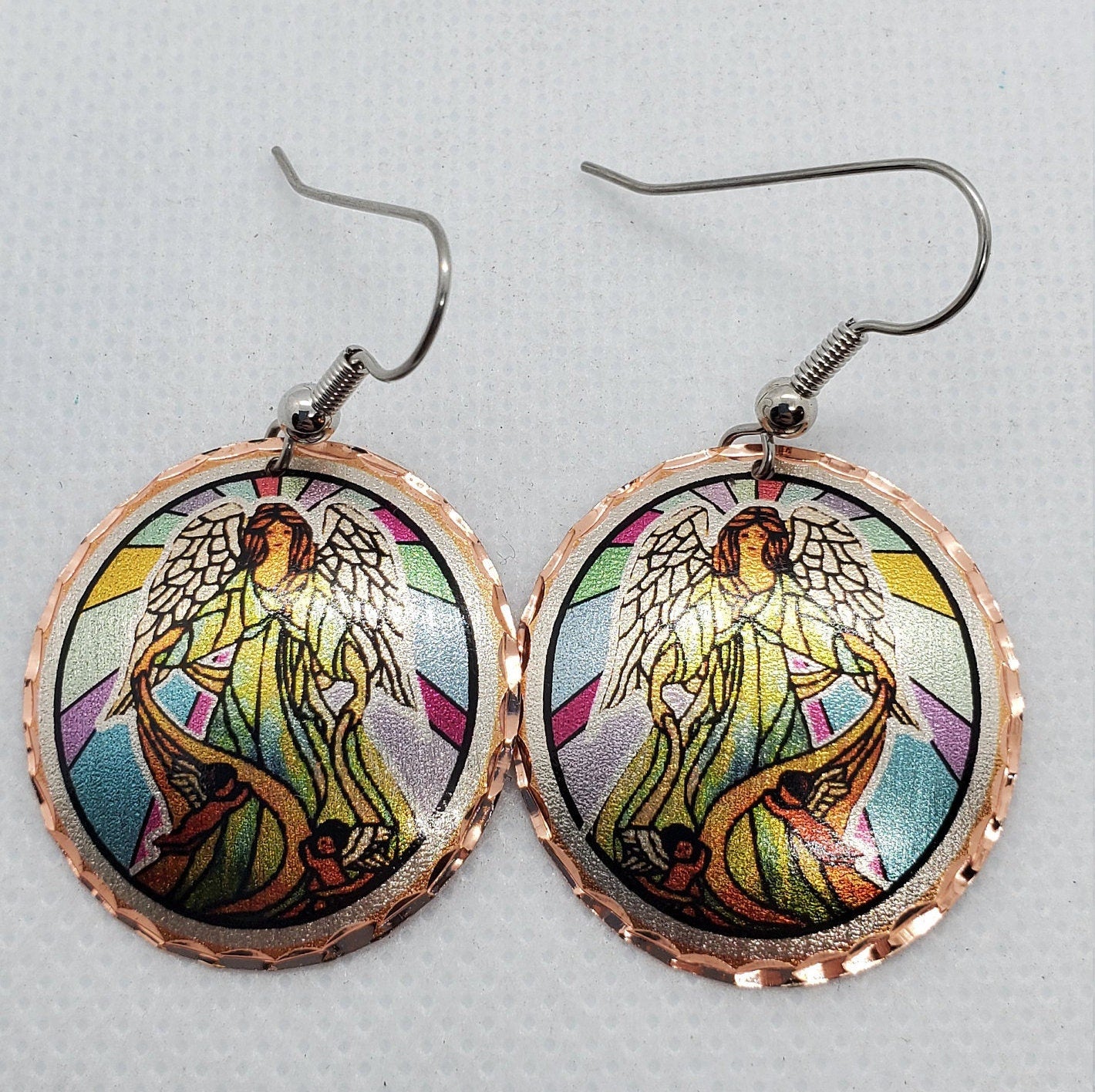EA - Beautiful Angel COPPER earrings - Surgical Steel Hypo Allergenic Earwires.