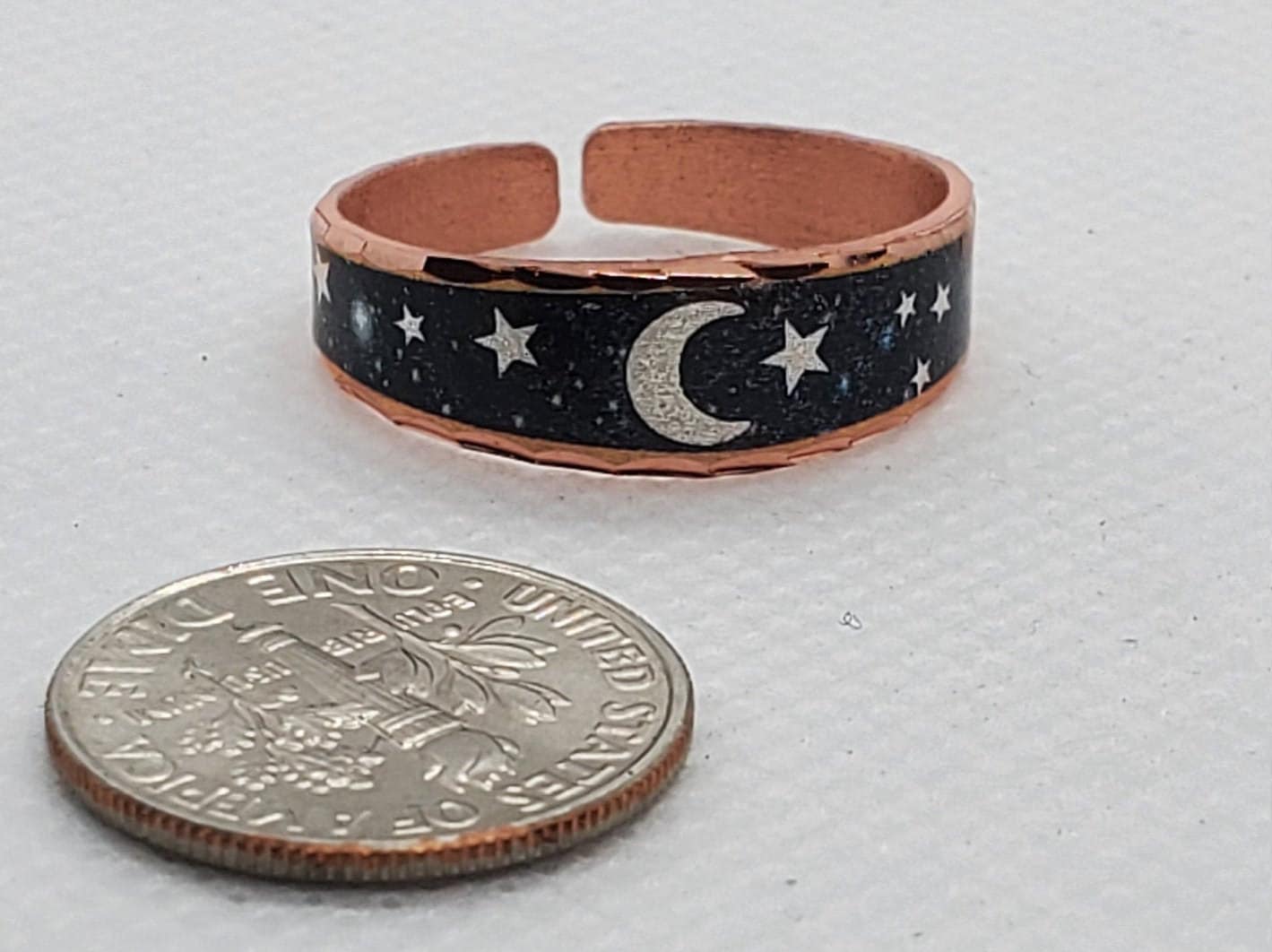 RI Galaxy Stars and Moon - Beautiful adjustable COPPER ring.