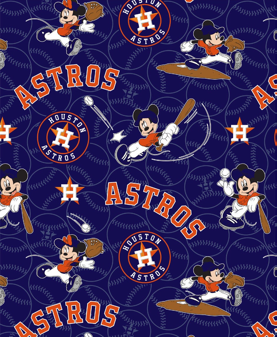 Disney Mash-Up Houston Astros Baseball Fabric by the half yard. 100% Cotton. ASTROS MICKEY BASEBALL Limited Edition