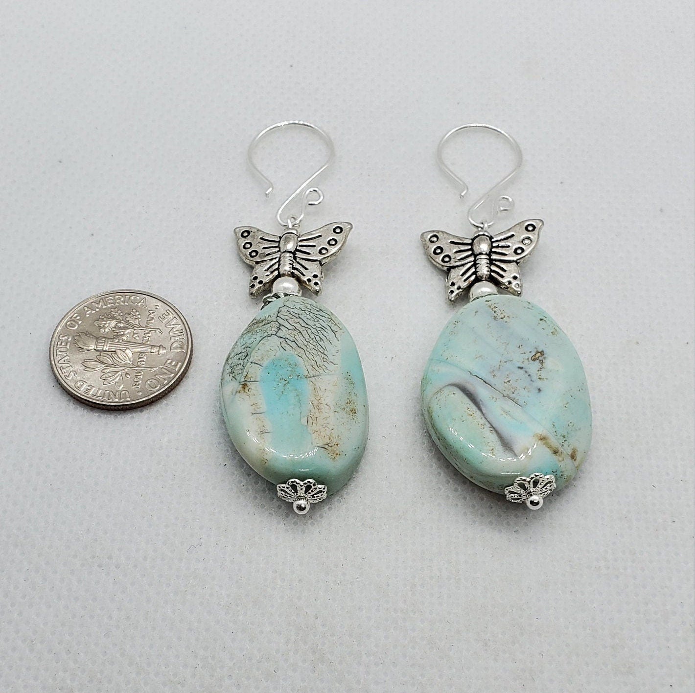Terra Agate Butterfly 16x22mm Earrings, Silver Filled Earring Wire