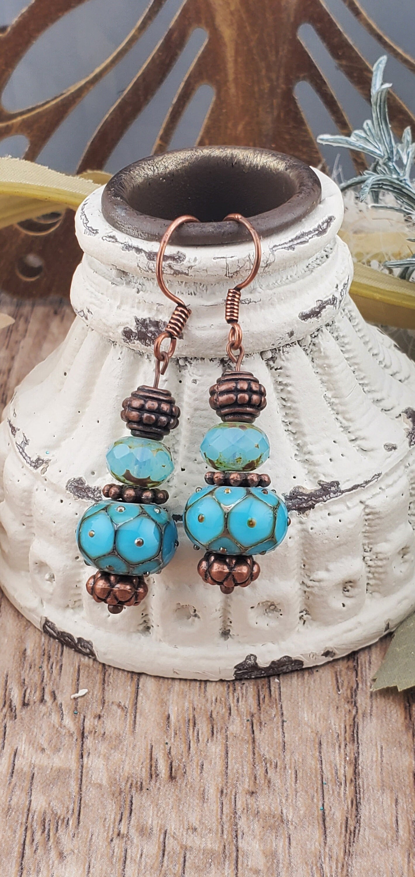 Robin Egg Blue Artisan Glass Earrings, Lampwork Glass Bead by Grace Lampwork Beads, Copper Earring Wire