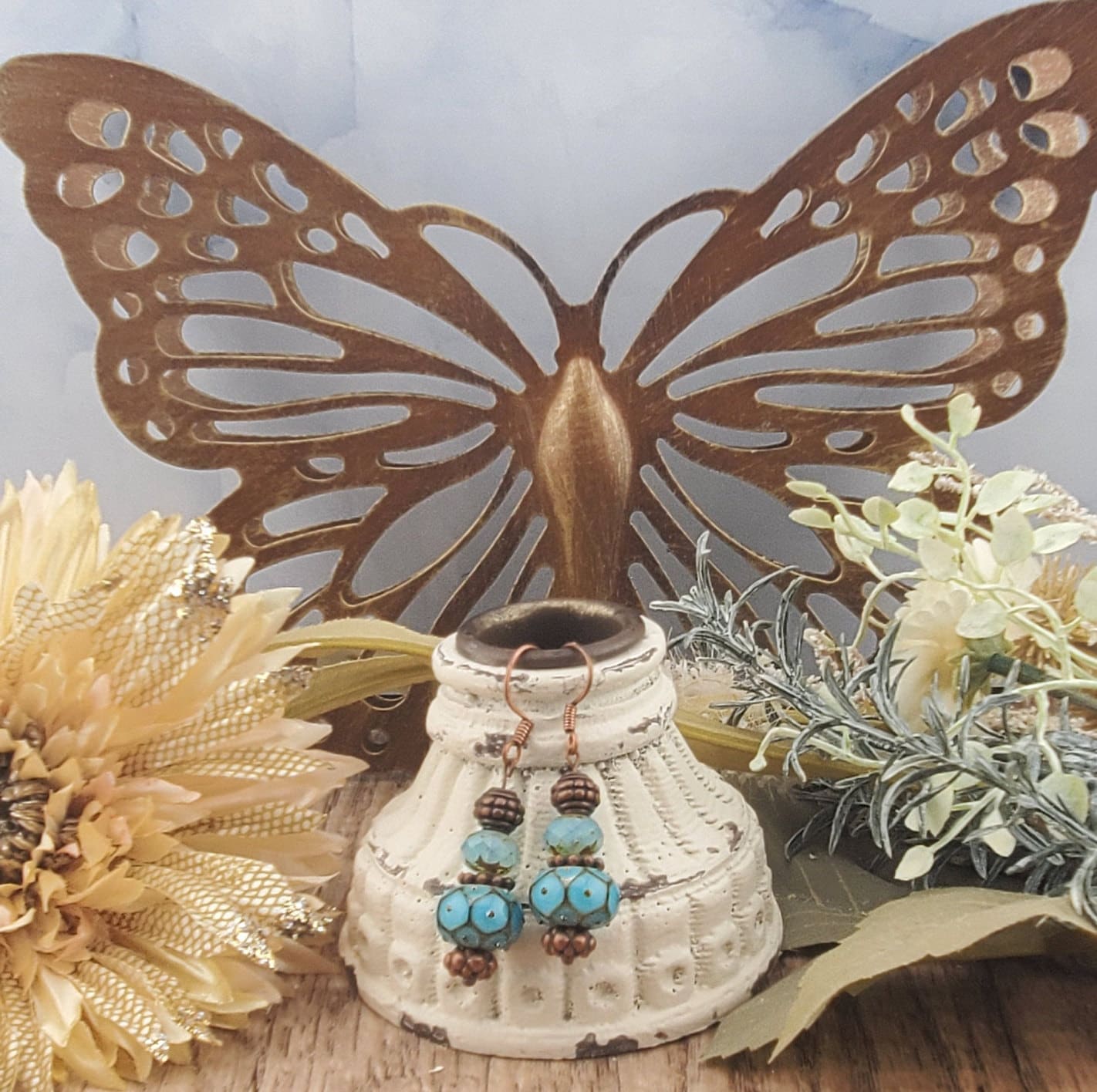 Robin Egg Blue Artisan Glass Earrings, Lampwork Glass Bead by Grace Lampwork Beads, Copper Earring Wire