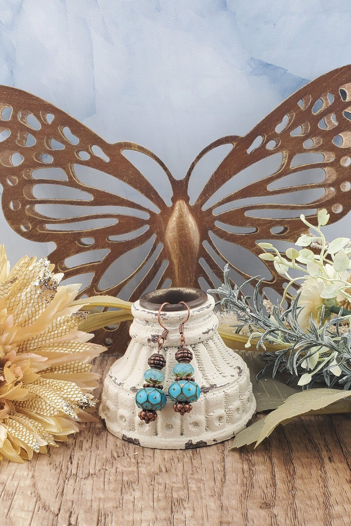 Robin Egg Blue Artisan Glass Earrings, Lampwork Glass Bead by Grace Lampwork Beads, Copper Earring Wire