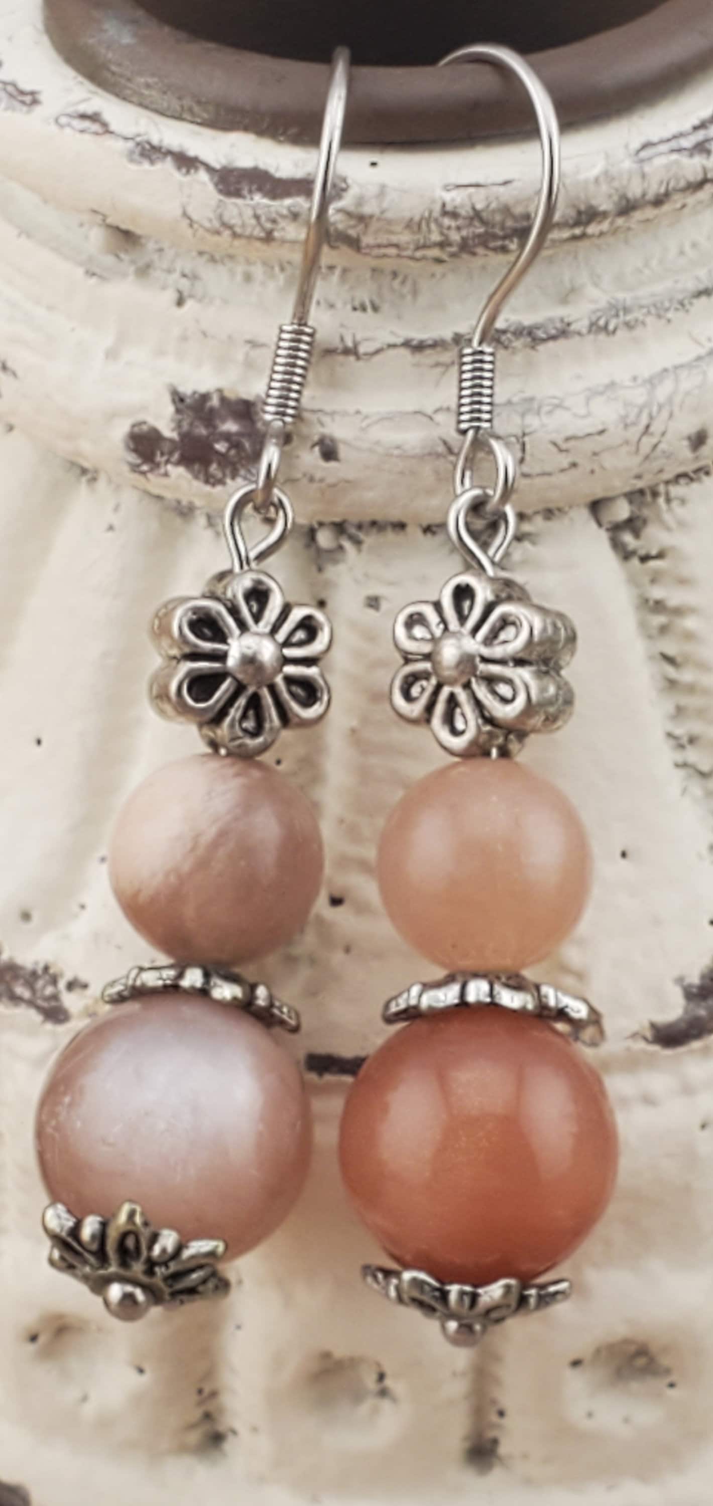 Sunstone Earrings, Stainless Steel Earring Wire