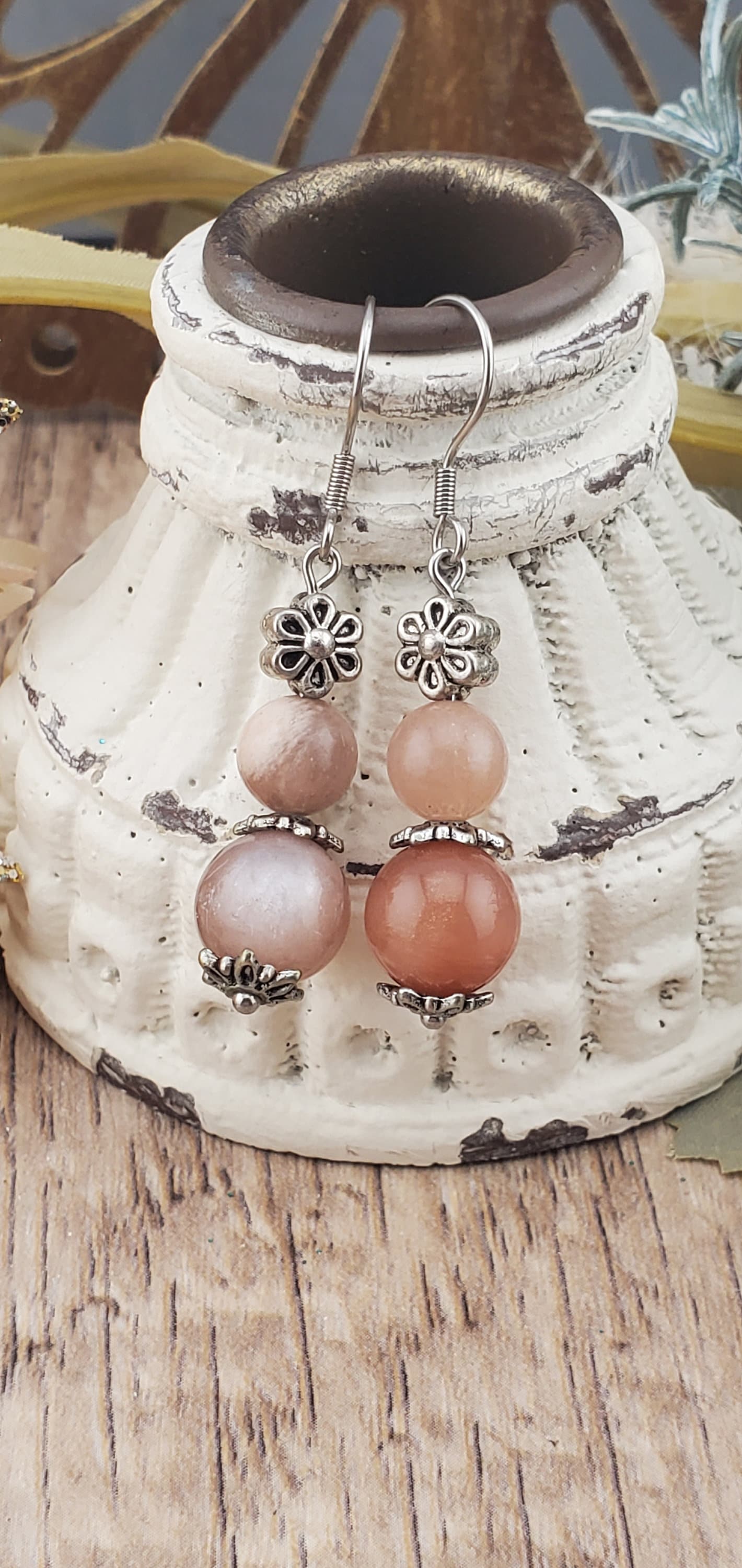 Sunstone Earrings, Stainless Steel Earring Wire