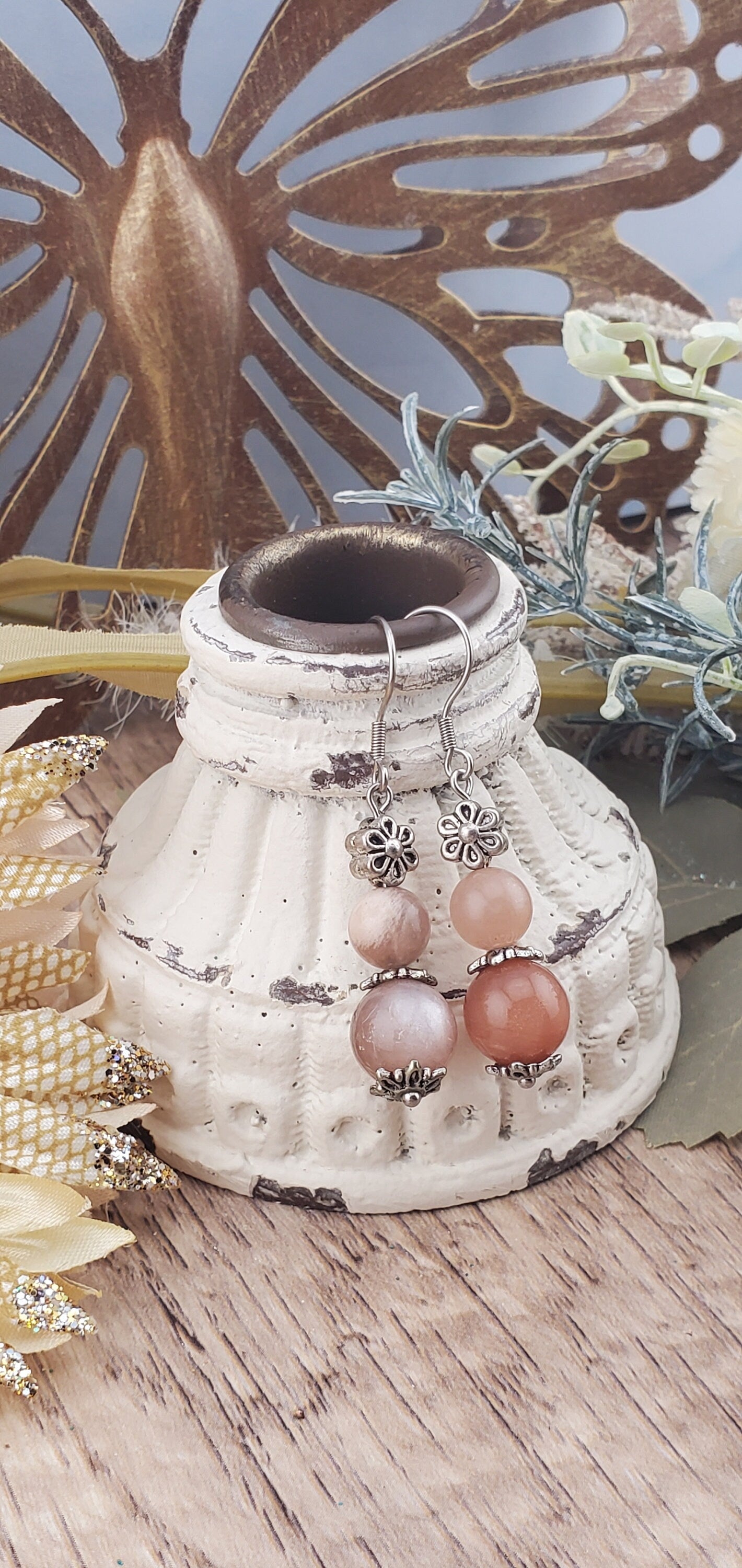 Sunstone Earrings, Stainless Steel Earring Wire