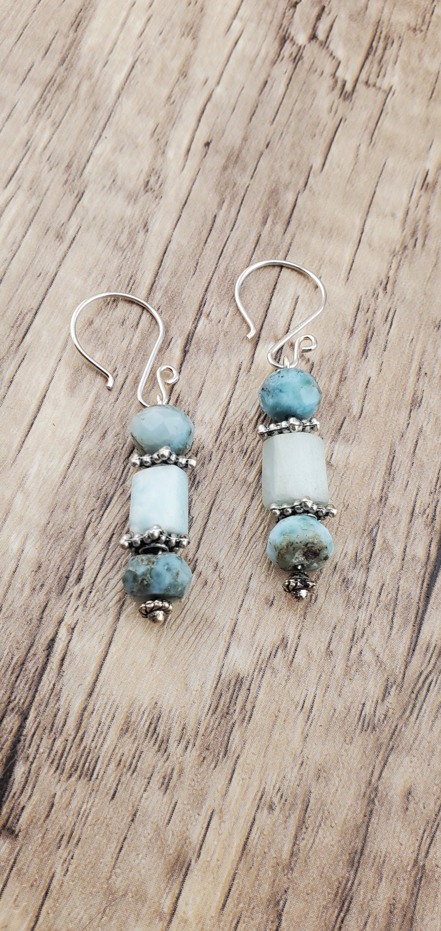 Larimar 5 x 10 mm Earrings, Silver Filled Earring Wire